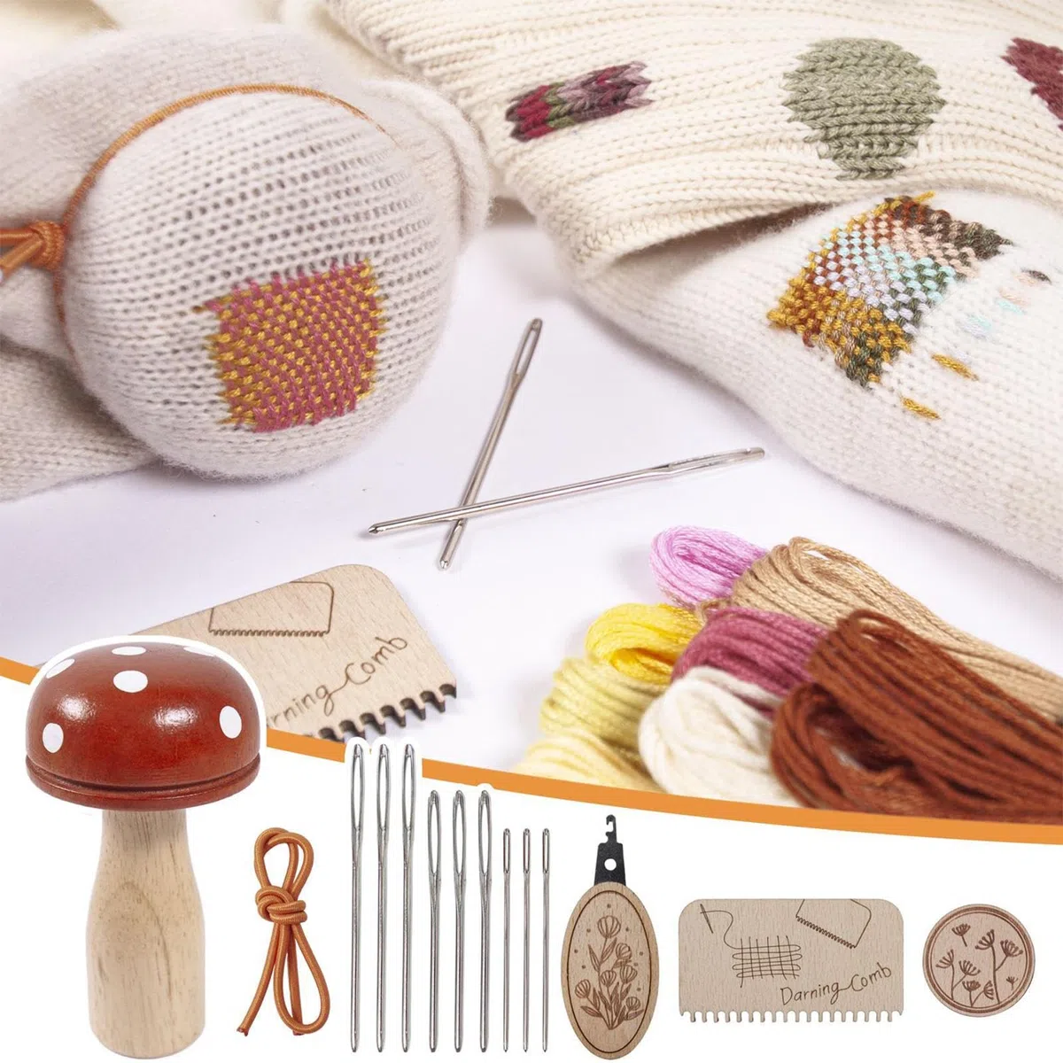 Dgayaeic Kit de hongos para zurdo, manualidades y reparación creativa, 1 juego, kit de zurdo de calcetines con agujas de coser grandes para ojos, kits de proyectos de costura, aplicaciones versátiles