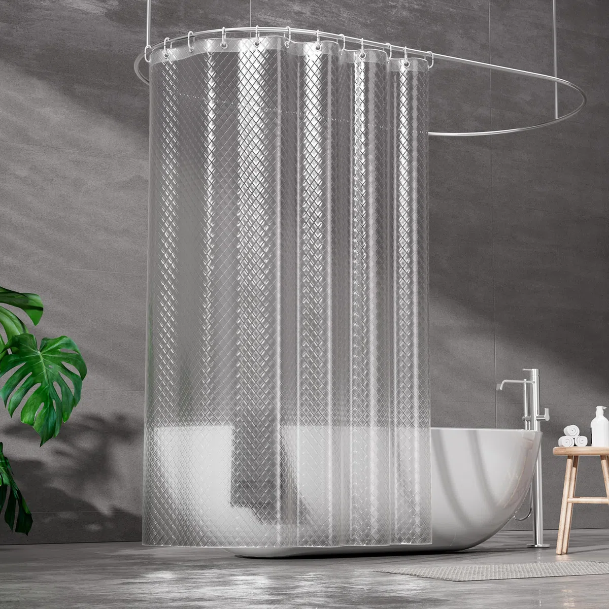 ecooe Cortina de Ducha Transparente 3D Rómbico 180 x 200 cm, Cortinas de Baño EVA Antimoho, Cortina Ducha Impermeable con 12 Anillos, Cortina Bañera para Ducha o bañera