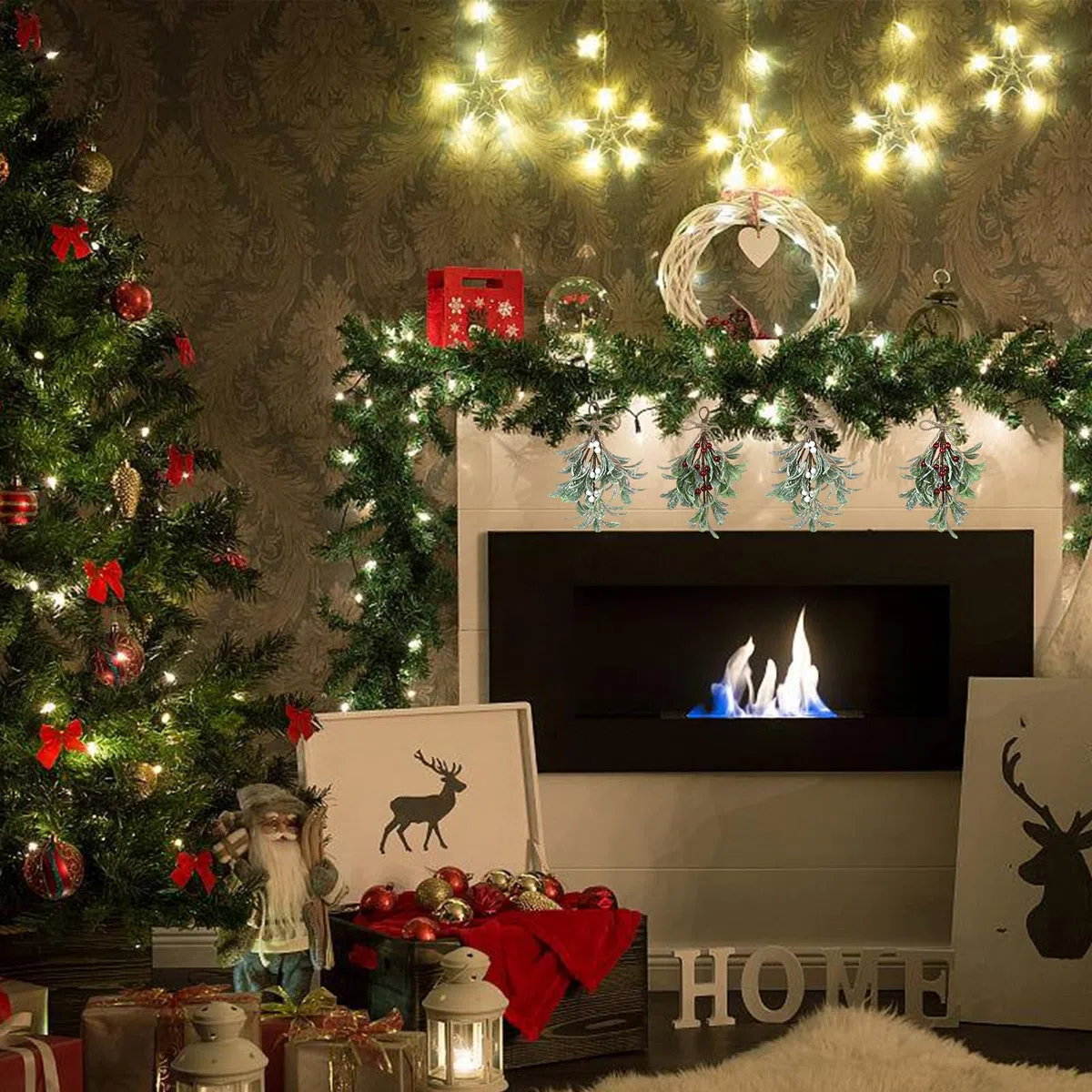 4 Piezas Decoración de Muérdago de Navidad, Muérdago Decorativo para Colgar, Adorno de Muérdago Artificial, Accesorios para árbol de Navidad, Decoración Artificial para Puerta de Navidad