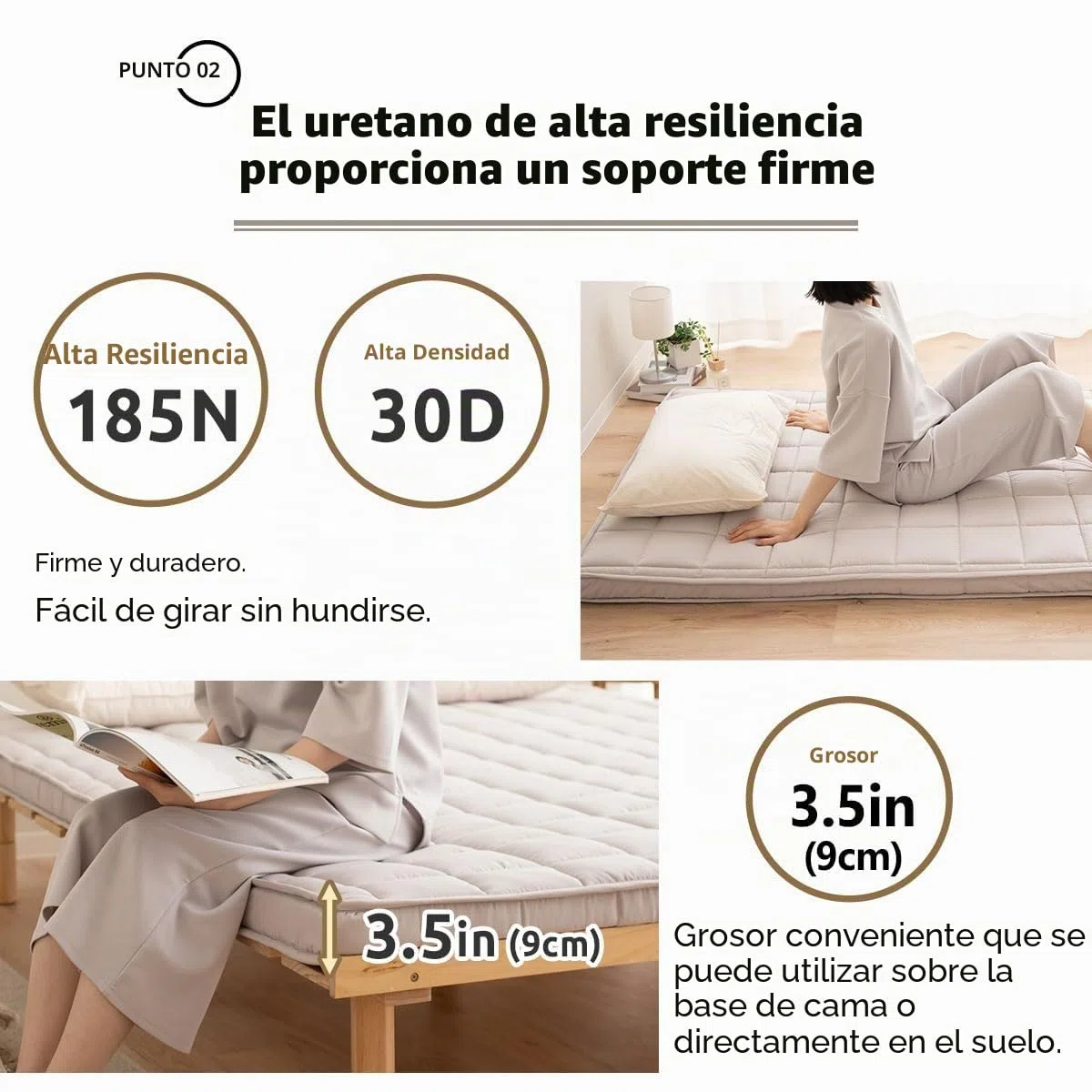 EMOOR Futón Japonés Plegable (Japanese Folding Futon Mattress) Acolchado Machi 140 x 202 cm Gris, Plegable con Correas Elásticas para Dormir en el Suelo Cama de Invitados Tatami