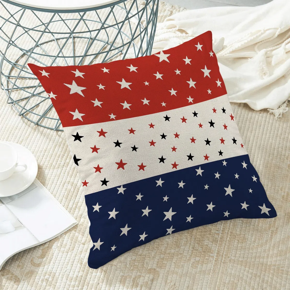 Fundas de almohada del 4 de julio, 18 x 18 pulgadas, paquete de 2 fundas de almohada de rayas y estrellas del Día de la Independencia, decoración de verano, funda de almohada patriótica para el