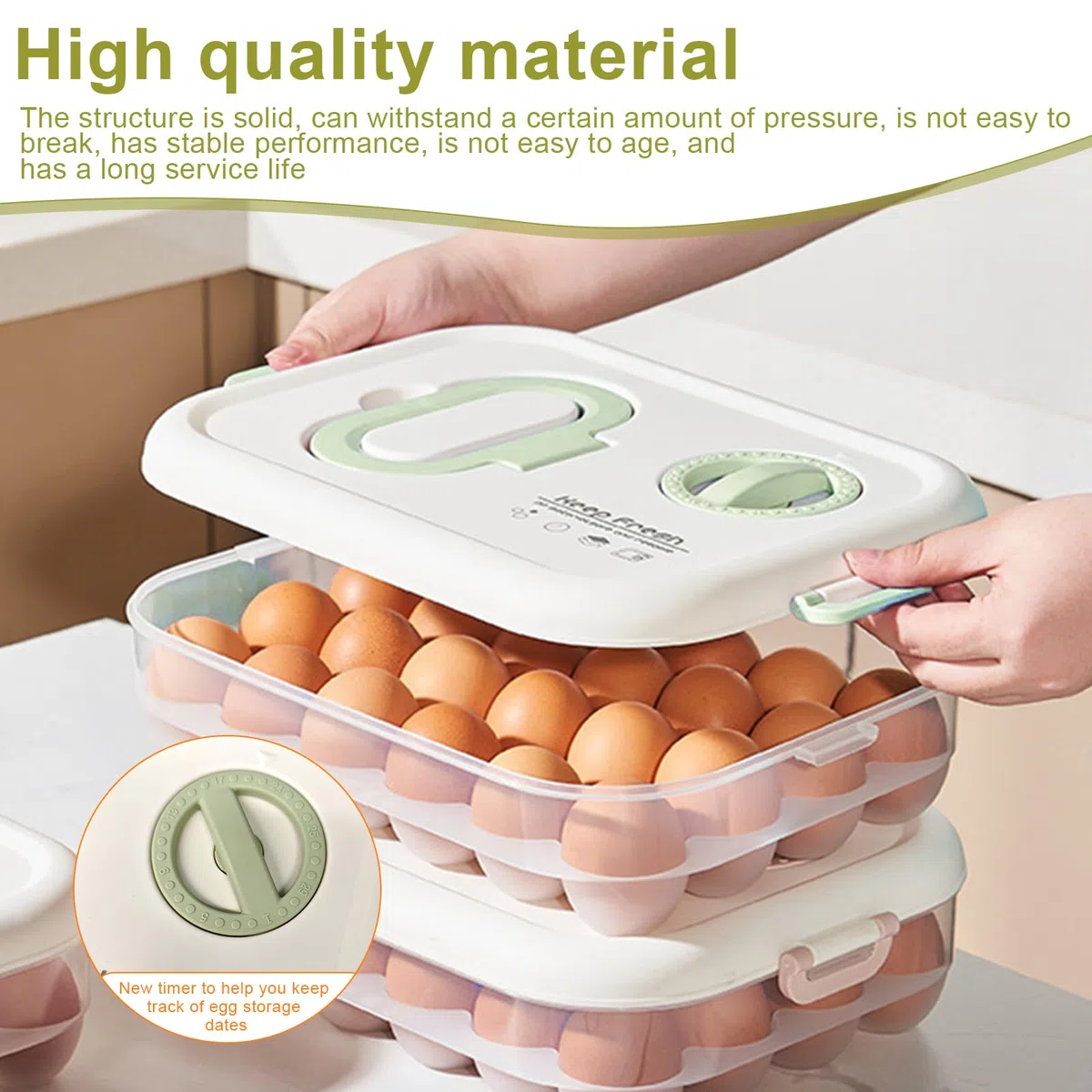 Material PP Hueveras para Frigorifico, con Temporizador Huevera, 24 Compartimentos Huevera Nevera, con Tapa, Apta para la Nevera de la Cocina, la Mesa del Comedor y los Armarios