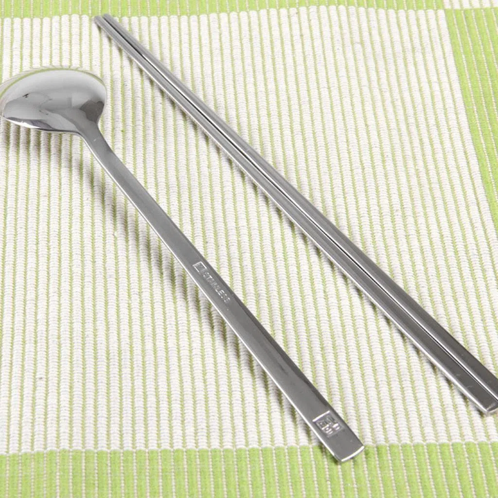 Juego de 2 palillos planos de acero inoxidable coreanos