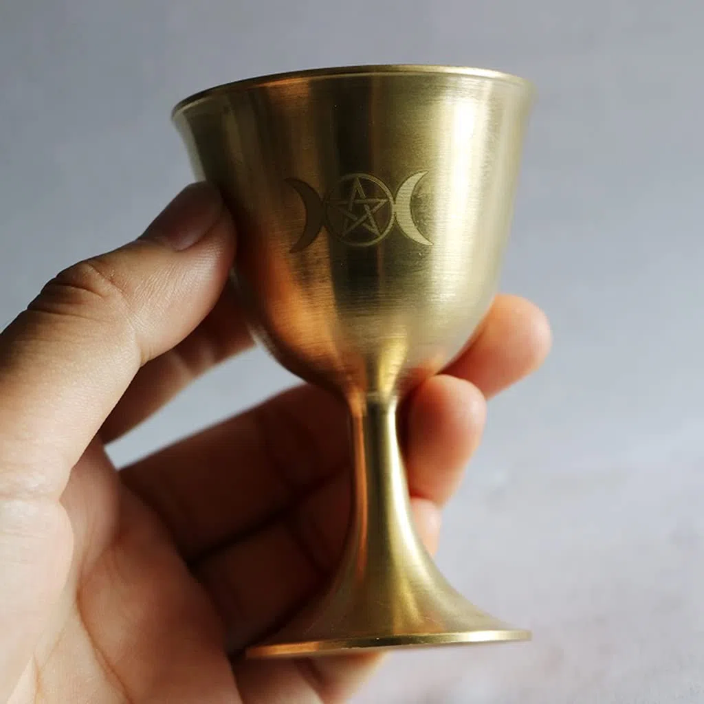 Copa ceremonial de altar Wicca Latón chapado en oro Rital Moon Horóscopo Astrología Juego de mesa Accesorios de brujería
