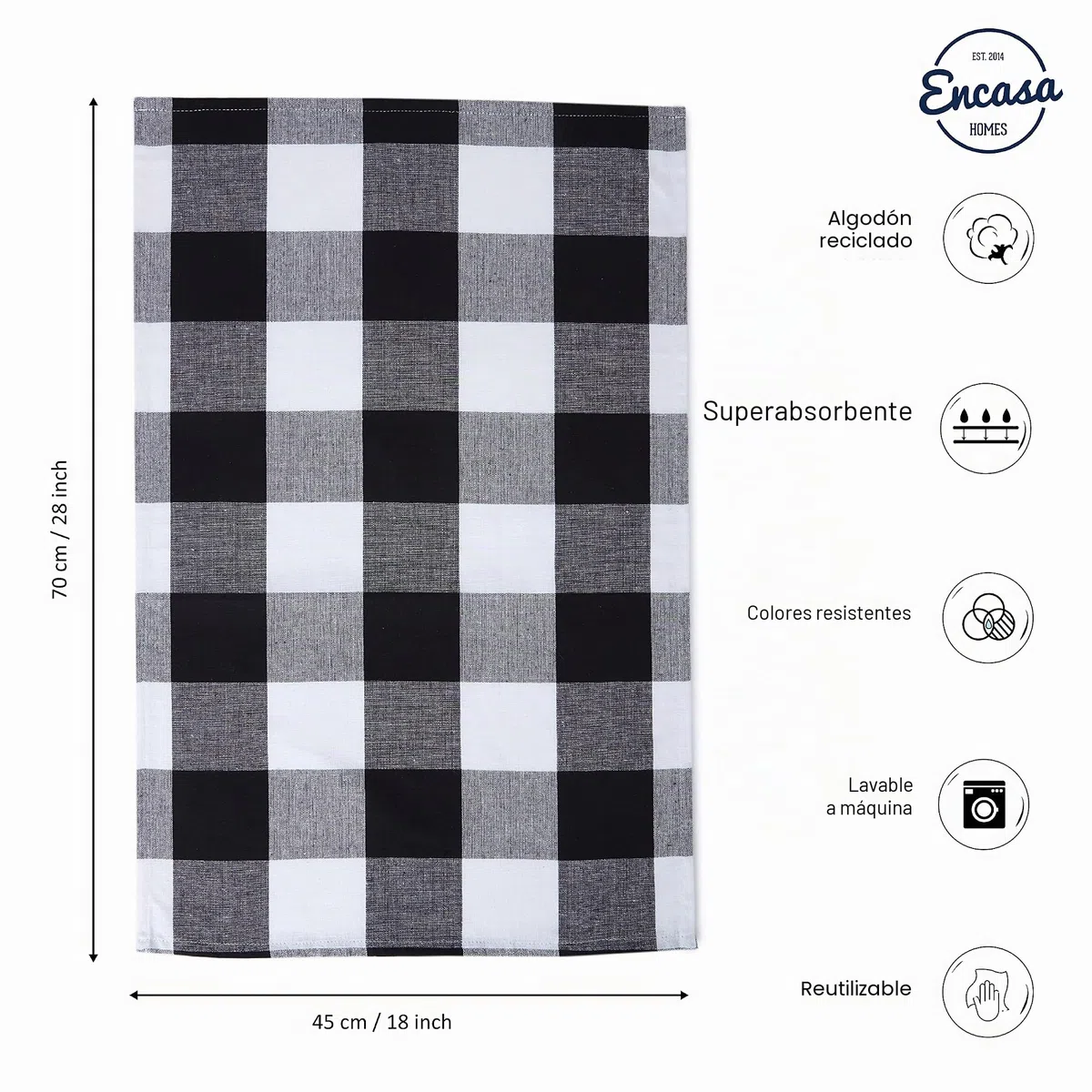 Encasa XO Paños y paños de cocina de algodón Encasa XO Gris | Toalla de té de tejido plano y tipo gofre | Juego de paños de cocina | 70x45 cm | Reutilizable y de secado rápido Juego de 5
