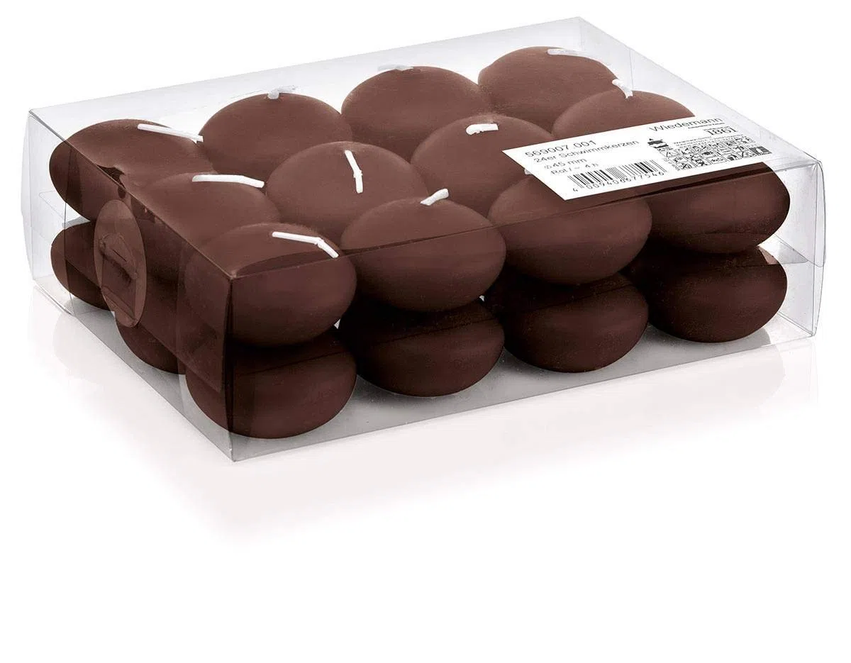 INNA-Glas Paquete de 24 Velas flotantes/Velas para baño Ornella, marrón Chocolate, Ø4,5cm, 4h - Velas de té - Juego de candelitas