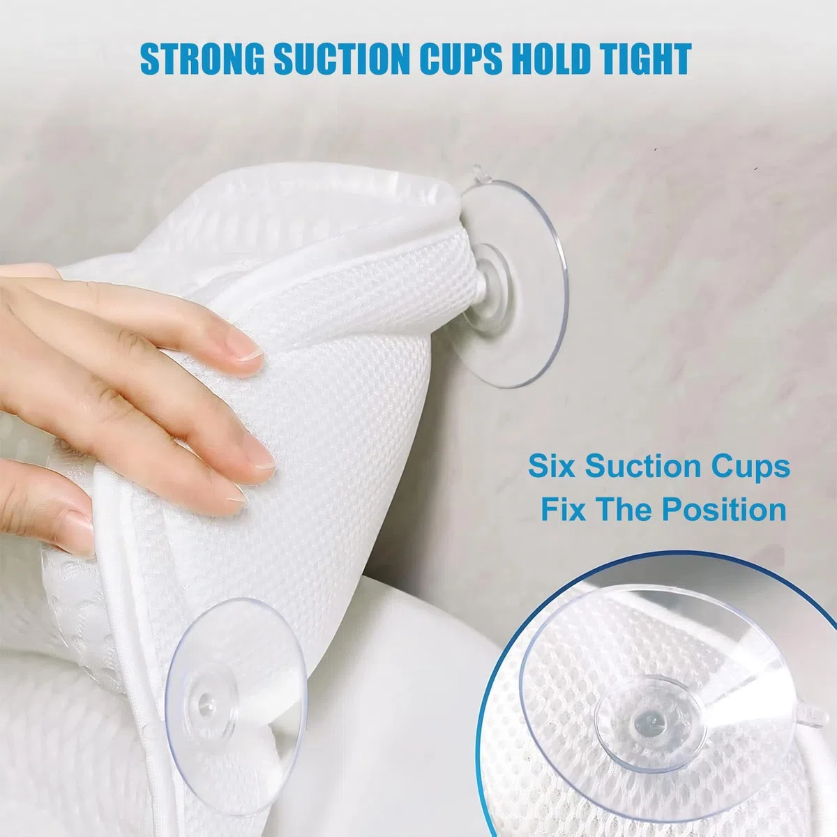 Almohada Bañera Antideslizante de Espuma Viscoelástica para Adultos con 6 Ventosas y Tejido de Malla 4D