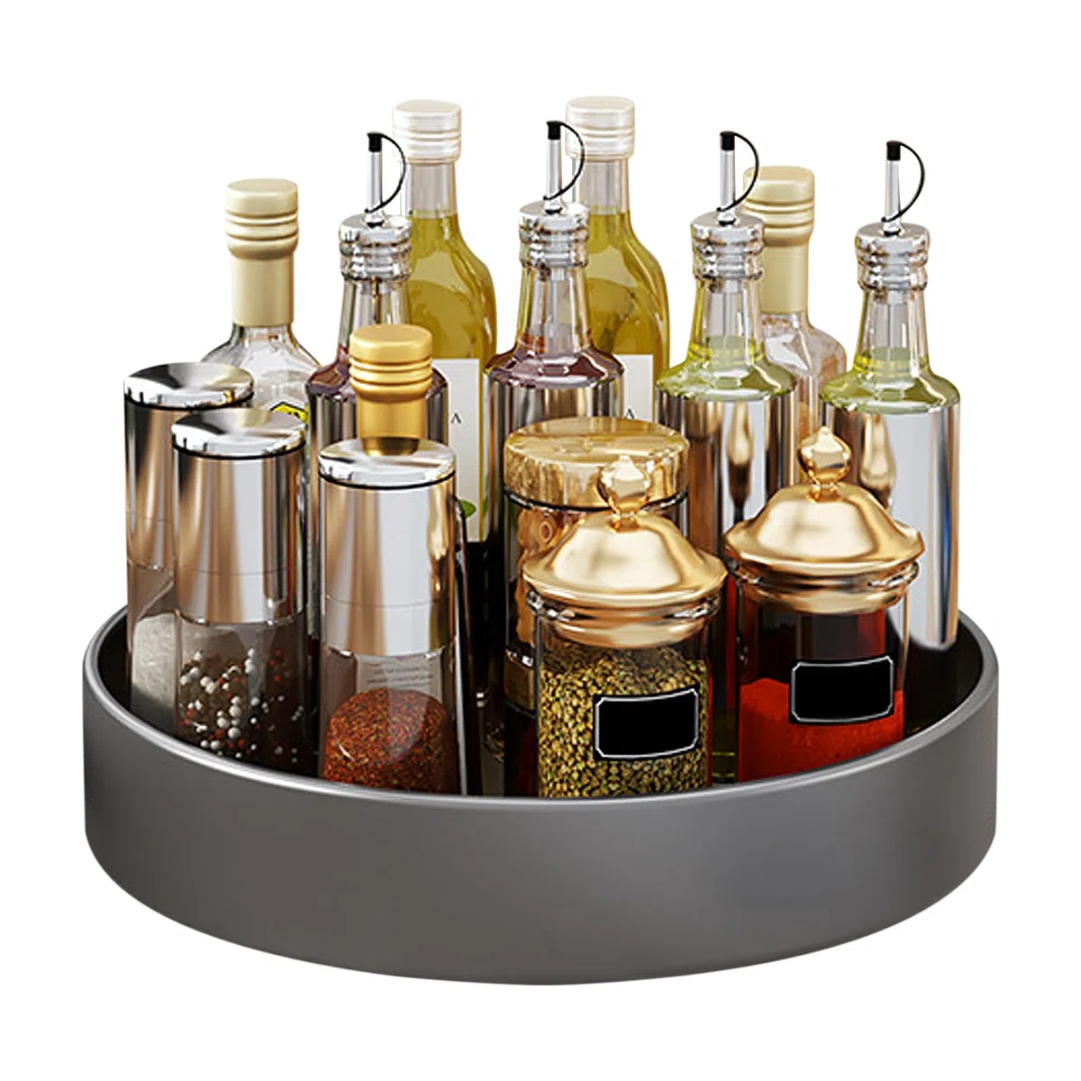 Lazy Susan Organizador de platos giratorios, 30 cm, estante giratorio para especias de acero al carbono, plato giratorio de cocina, organizador para despensa, cocina, encimera, frigorífico, mesa,
