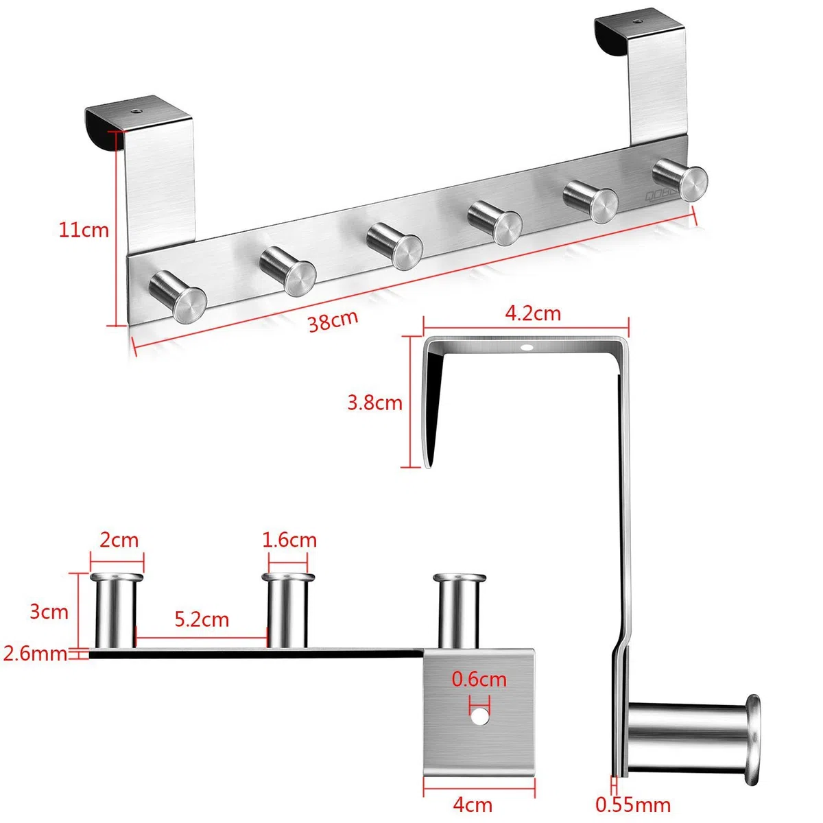 Colgadores Gancho Puerta Acero inoxidable Perchero Colgador Percha para Ropa Cajones Toallas Guantes Bolsos Armarios Baño Cocina Oficina-6 ganchos (para la puerta inferior a 42 mm)