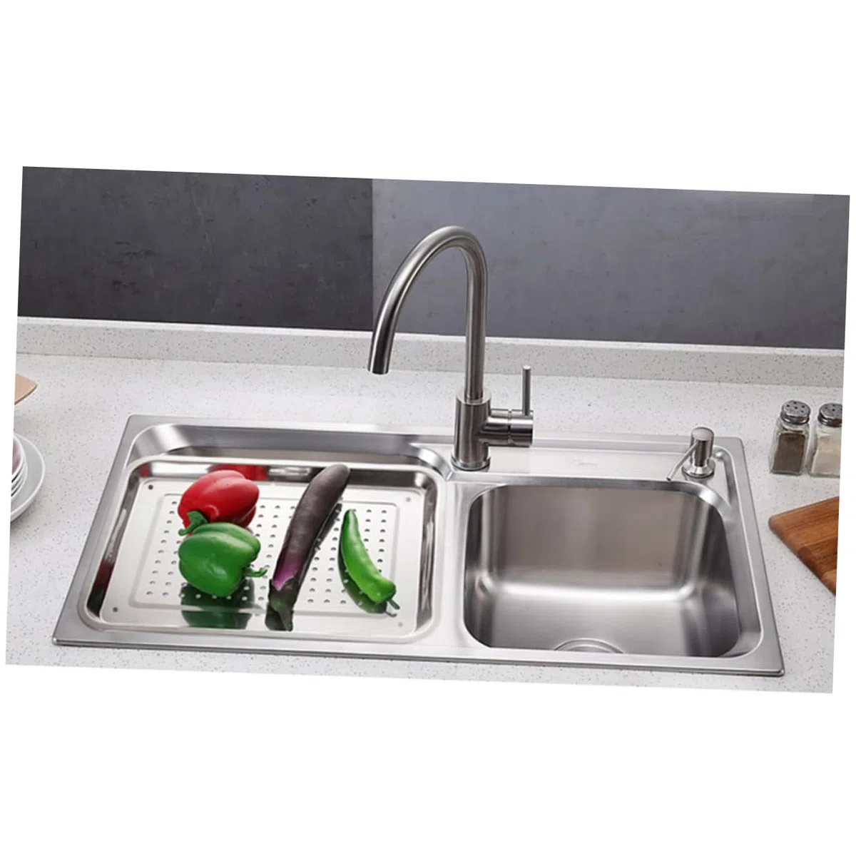 Cabilock Bandeja Escurridora Rectangular Orificios Esquinas de Acero Inoxidable Diseño Sólido y Bordes Suaves para Accesorios de Cocina Multifuncional