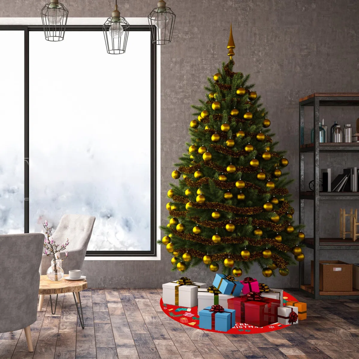 Bekecidi Falda de árbol de Navidad 90 cm de diámetro, Craft Tree Mat Christmas Tree Bottom Delantales Decoración para Adornos de árbol de Navidad Decoración para el hogar (Style 7)