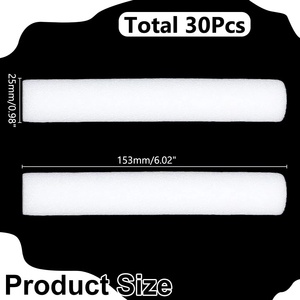 WADORN 40 piezas 6 pulgadas Cilindro de Espuma Blanca, Varillas de Espuma Cilindros de Poliestireno Tubos de Espuma de Modelado Blancos para Artesanía Composiciones Florales Proyectos Artísticos