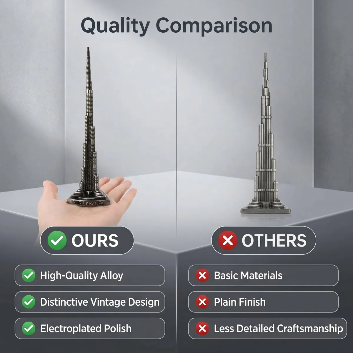 Modelo Decorativo Burj Khalifa en Miniatura, Torre de Aleación, 18 cm, Adorno Arquitectónico para Escritorio, Oficina y Hogar