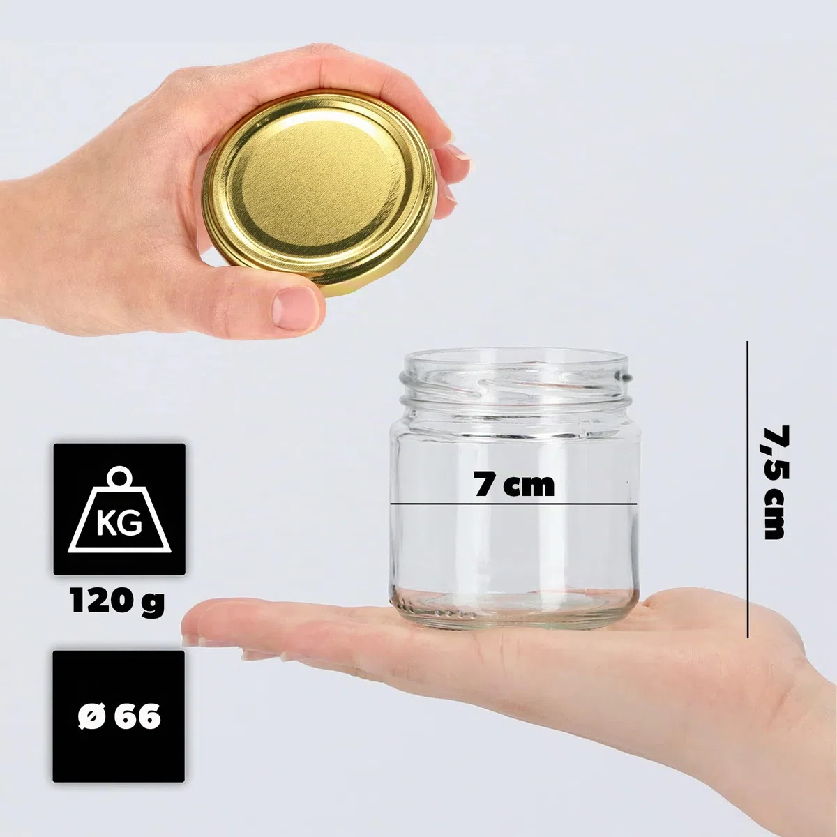 KADAX Juego de 10 Tarros Pequeños de 200 ml, Botes de Cristal con Tapa Hermética de 66 mm para Miel, Conservas, Especias y Mermeladas (Dorado)