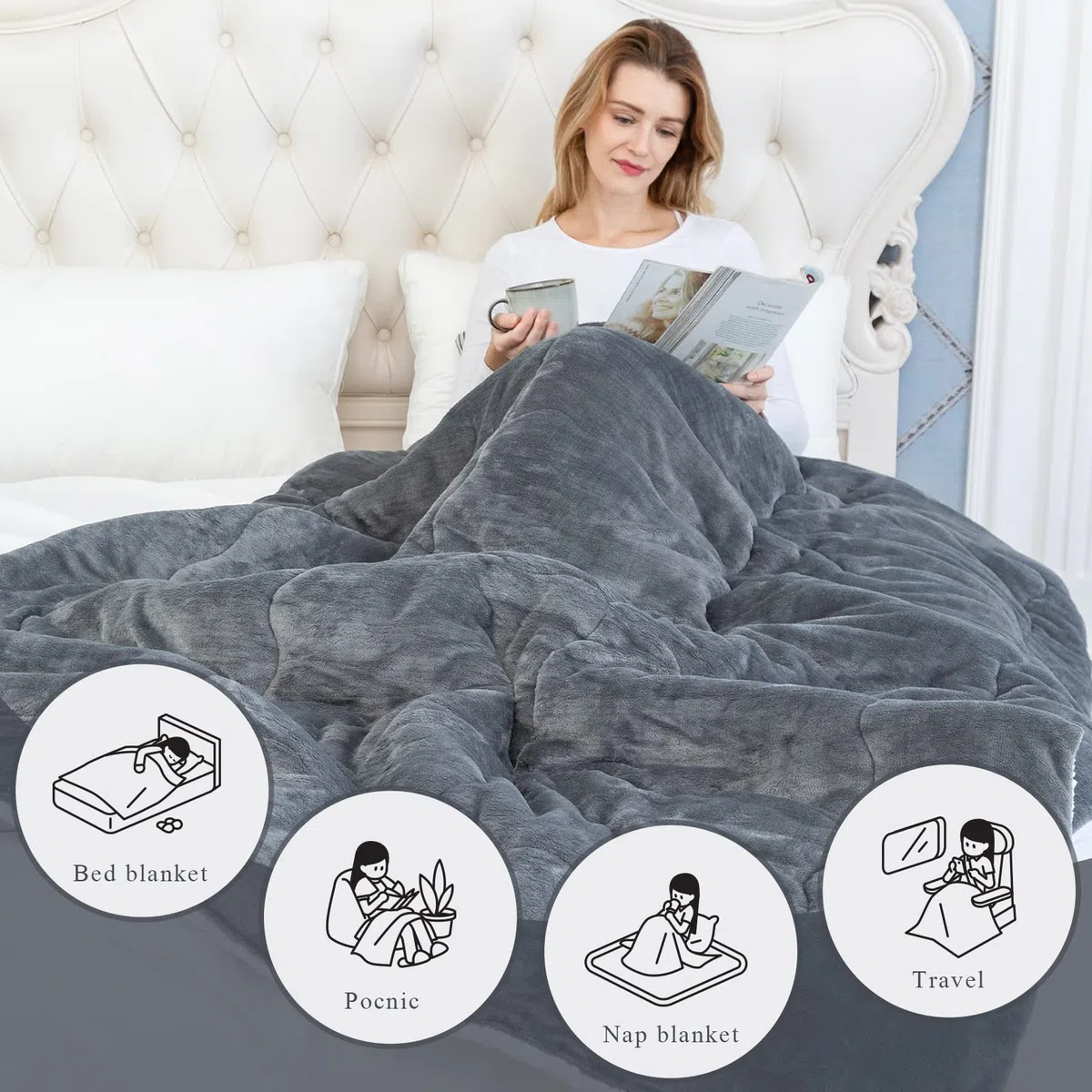 CHOSHOME Manta Grande Invierno, Sherpa Franela Reversible Suave, Manta Caliente de Lana de Cordero Transpirable para sofá, Cama, Sillón (Gris,150X200CM)