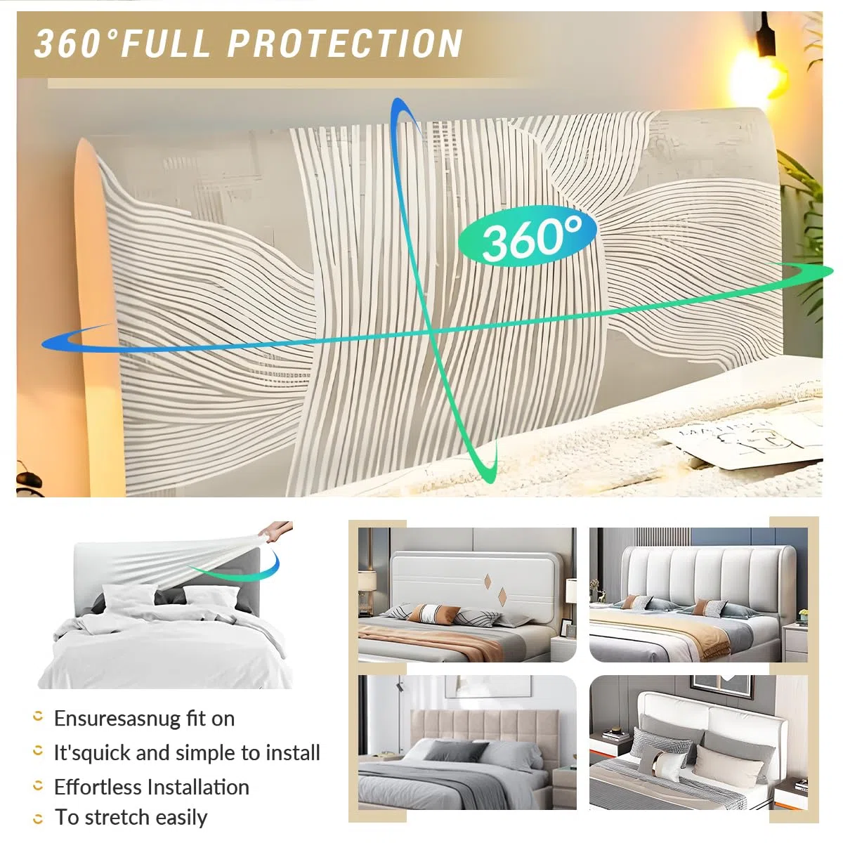 Beige Funda para Cabecero, Protector de Funda de Cabecera de Cama, Elástica Cabecera, Diseño Todo Incluido Prueba de Polvo Cabecero, Desmontable y Lavable -170-190cm