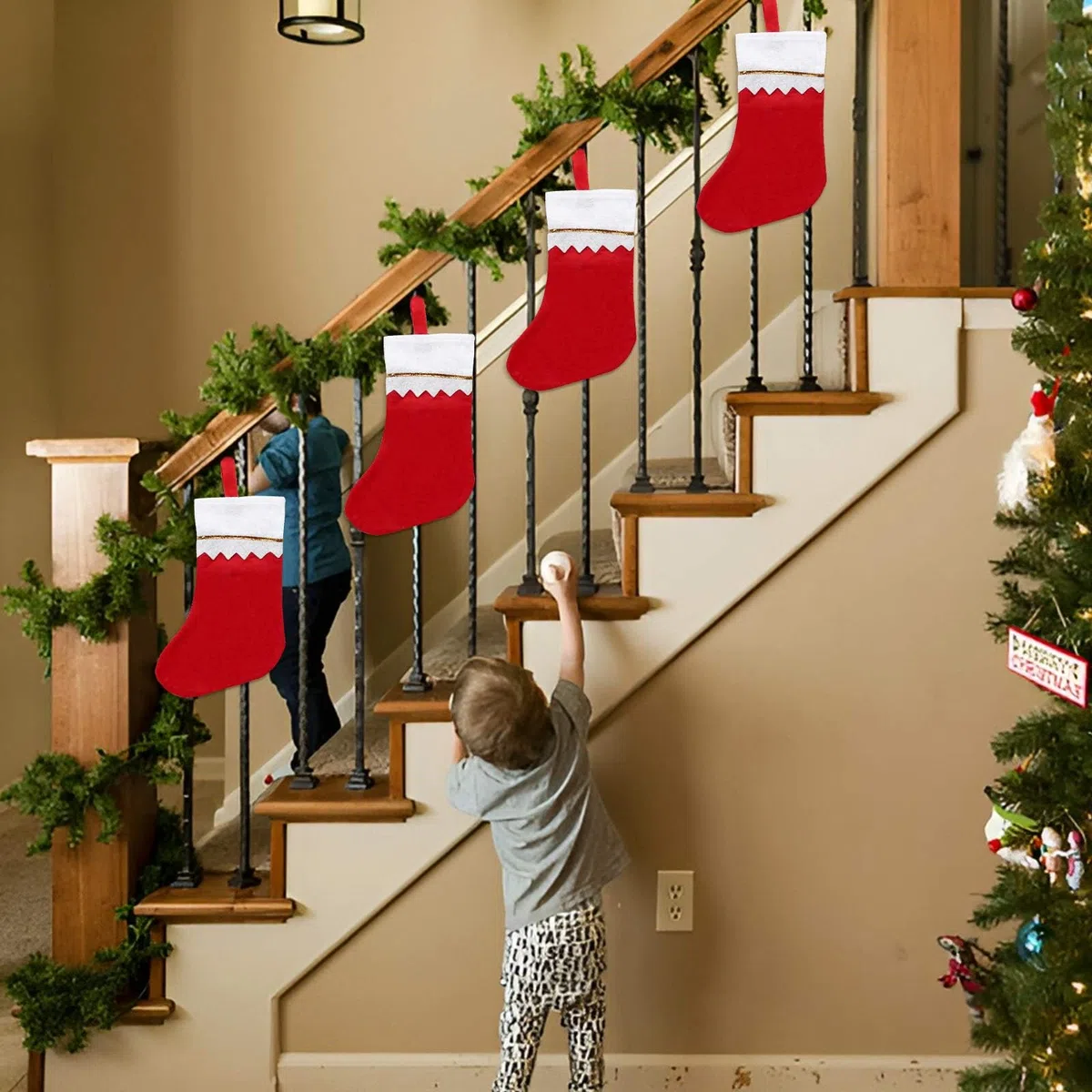 CINGHIA Calcetines Navideños Decoracion,12 Piezas Botas de Navidad,Calcetines de Navidad,Calcetín de Navidad 36 x 23 x16cm,Bota Navideña para Llenar y Colgar