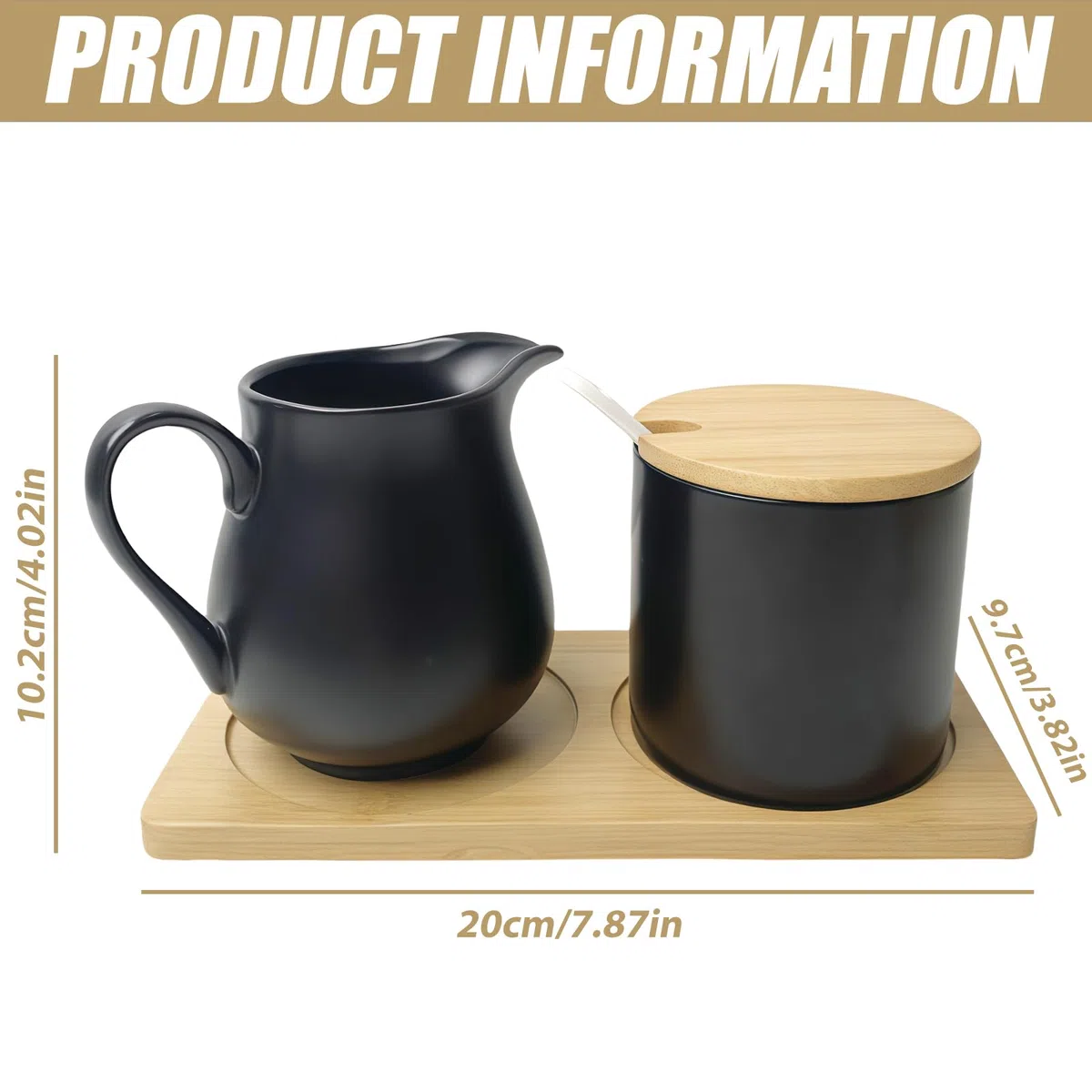 Juego de 2 piezas de leche y azúcar con tapa y cuchara: cerámica, negro mate, cuenco elevado, juego de servir de cerámica, apto para microondas y lavavajillas, para cocina y bar de café