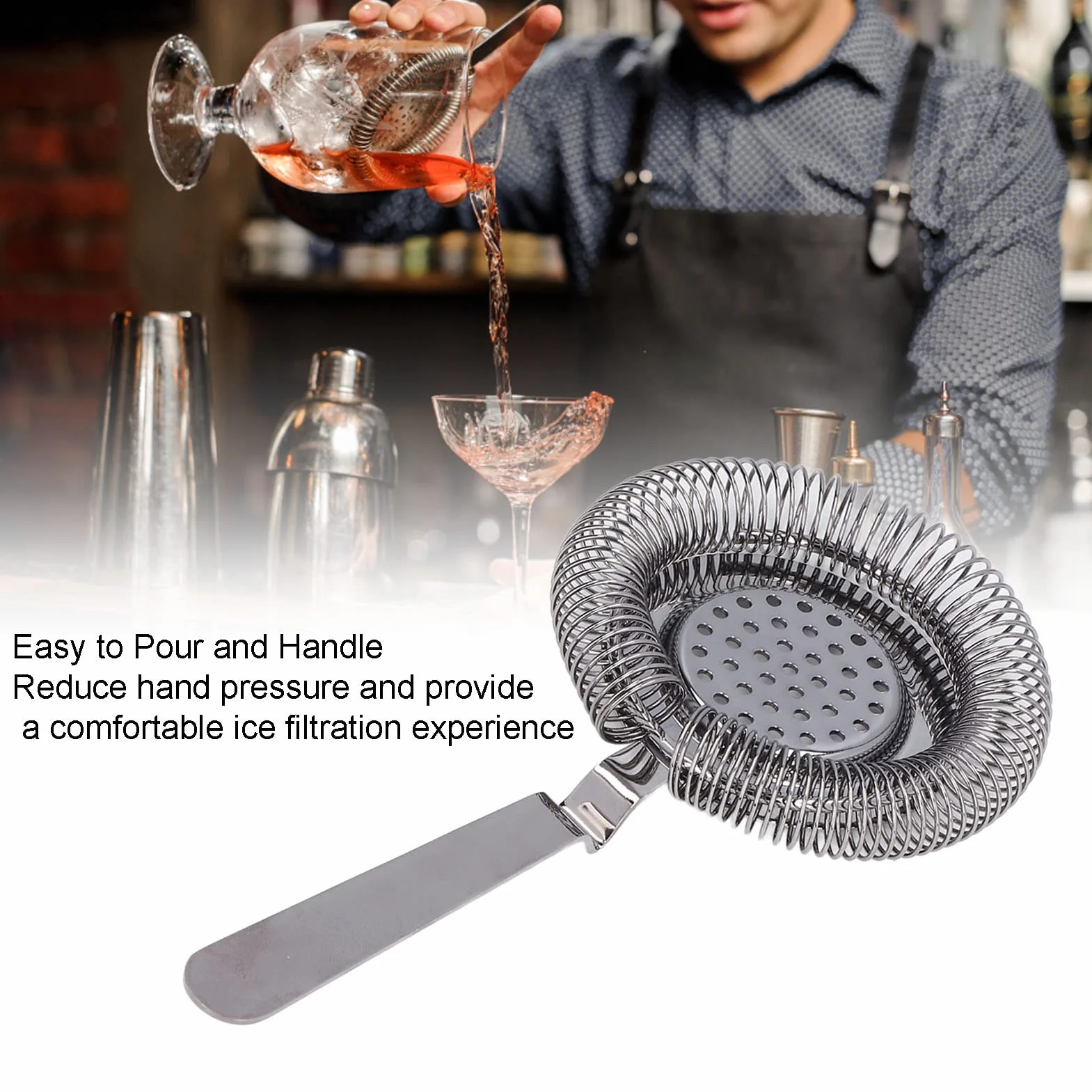 Colador de barra Colador de cóctel Herramienta de filtrado Filtrado fino Colador de cóctel de acero inoxidable profesional para coctelería, Herramienta de barra Colador(plata)