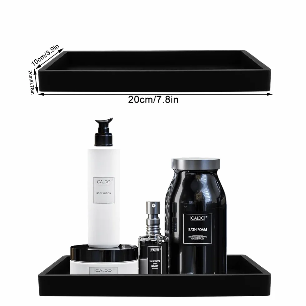 2 Pcs Bandejas de Baño, Bandeja Rectangular Negra,Bandeja Baño, Bandeja Almacenamiento Baño para Tocador,Fregadero de Cocina Y Bandeja de Silicona para Baño