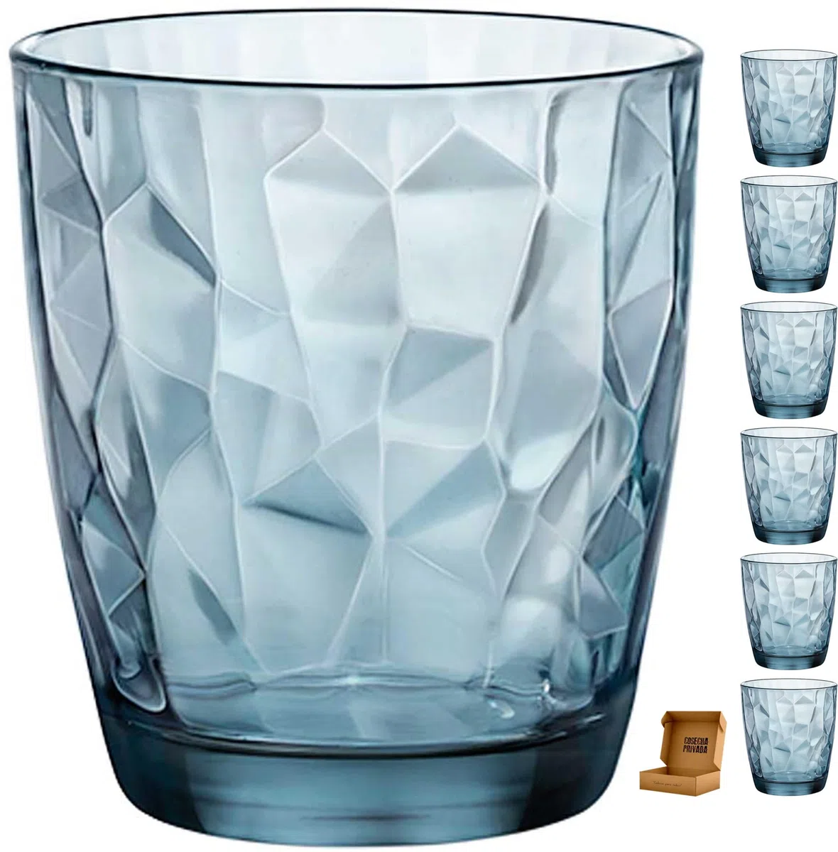 Genérico 6 Vasos Diamond - Envio 24h - Perfecto para uso en Casa, Restaurante y en Fiesta, Ligeros y Resistentes con acabado de diamantes (Azul, 39 cl)
