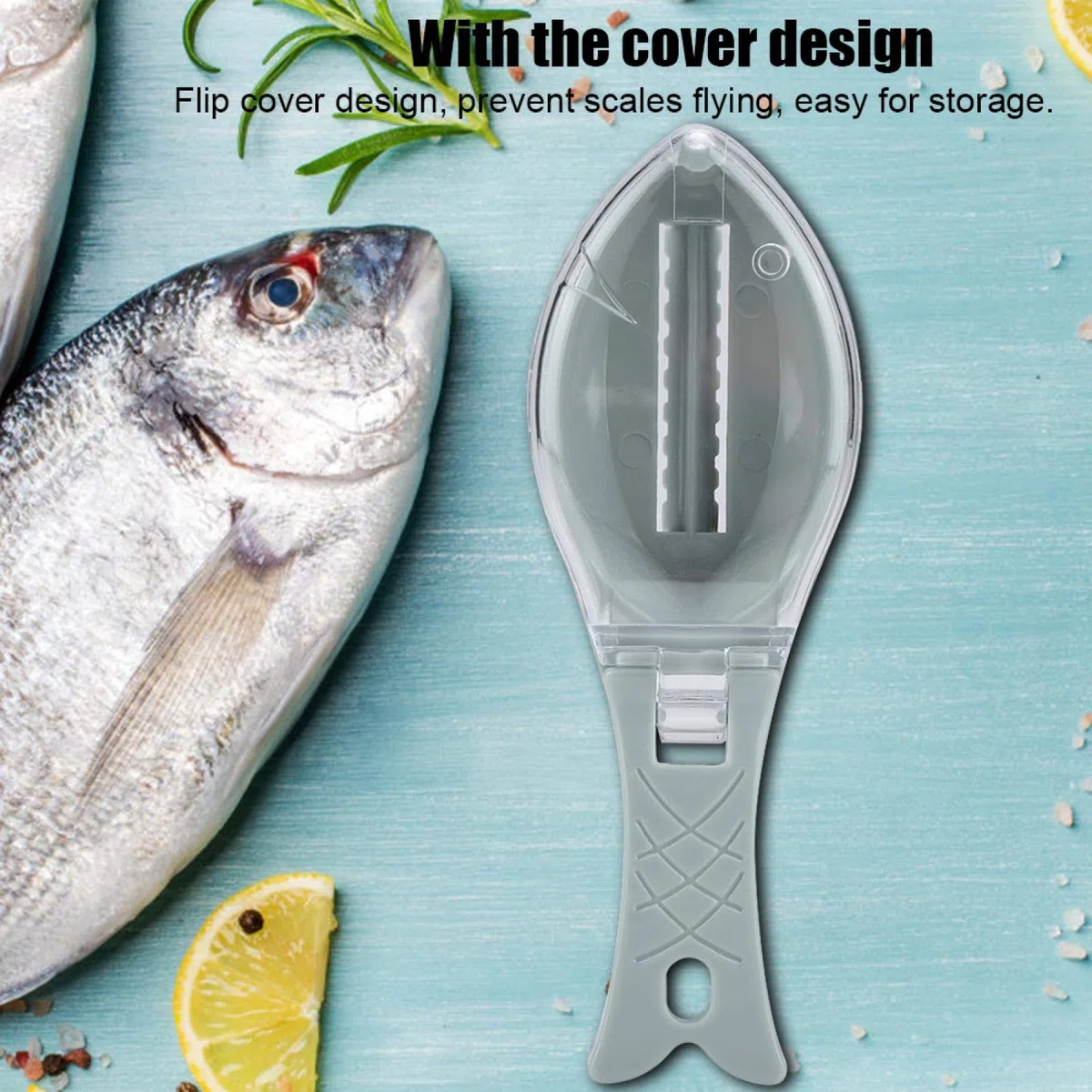 Scraping Fishing Scale Brush, Escamar Pescado Con Bandeja Recogida Multifuncional Fish Clean Scaler Remover Skin Remove Knife Graters Scraper Cubierta Household Kitchen Cleaning Tool Kit (Azul)