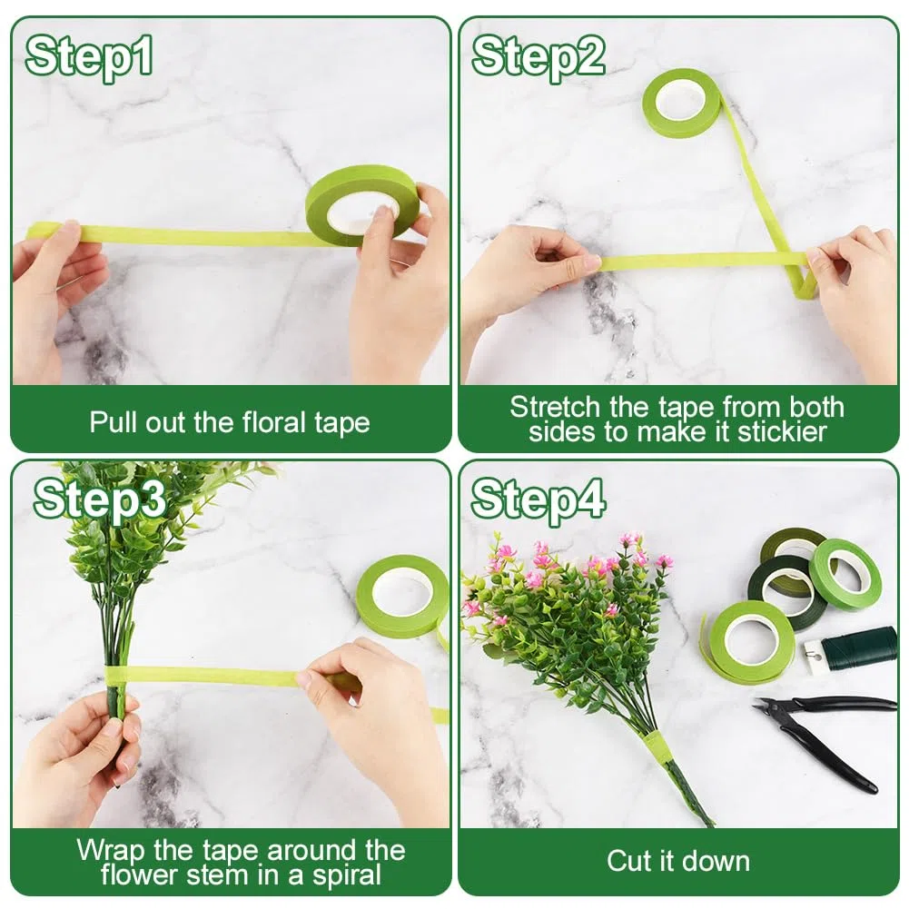 Kit de arreglo floral, incluye 5 Rollos de Cintas Florales, 35m Alambre Floral, 100pcs Alambre Tallo Verde Floral y Alicates Corte, Herramienta Florales para Hermoso Arreglo de Ramo