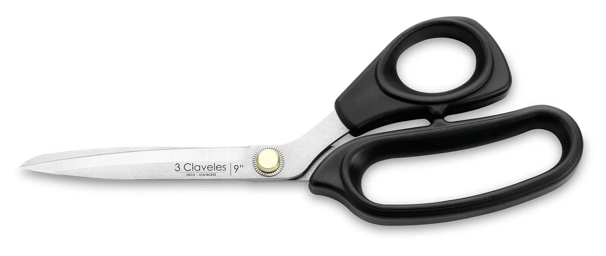 3 Claveles Varios Usos Tijeras Costura, Multiusos, Mangos TPR, 23 cm-9", Acero al Carbono, Negro