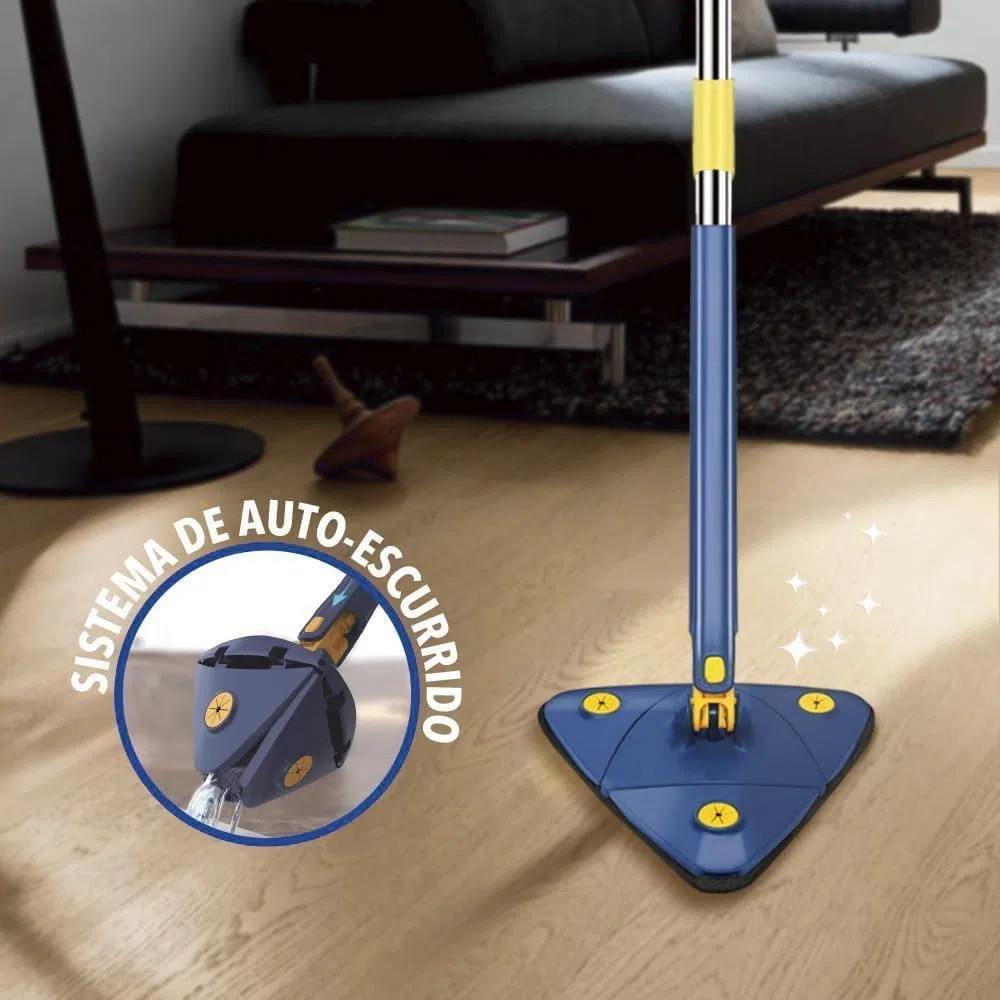 Mopa Triangular Giratoria 360 para Limpiar Suelos, Paredes, Ventanas, Techos y Muebles. Fregona Triangular Giratoria Microfibra, Función Autoescurrible, Incluye 2 Recambios