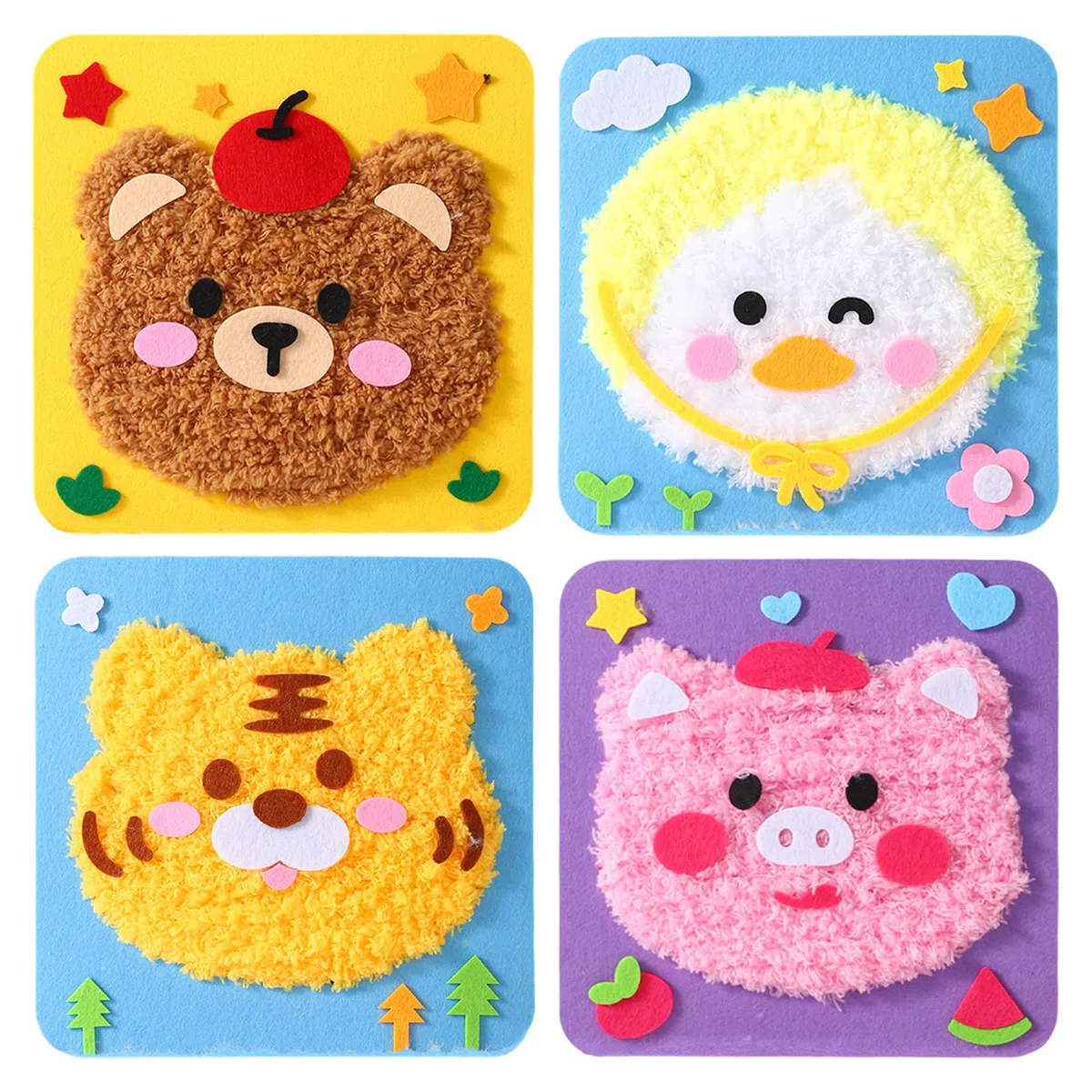 Genérico Diy Embroidery Doll Set, Embroidery Kit For Kids, Sewing Kit For Kids, Diy Embroidery Doll Set For Kids, Cartoon Animal Sewing Craft Kit For Kids (4pcs-a)