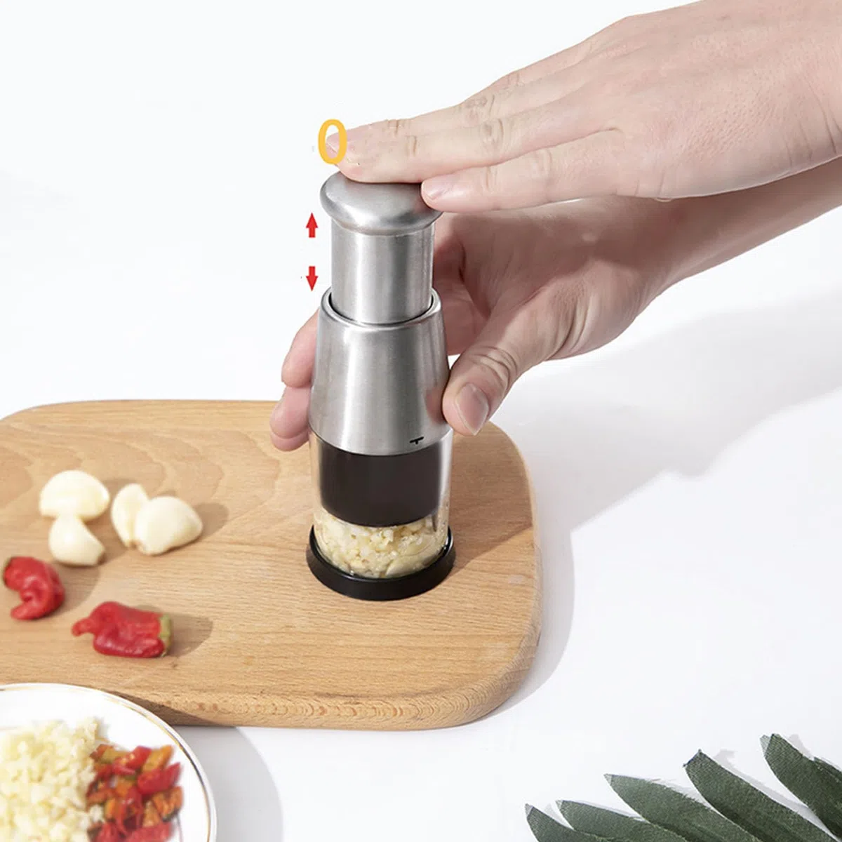 Picadora de Ajos de Acero Inoxidable, Picadora Manual Rápida y Eficiente, Picadora con Bofetada, Ahorra Tiempo para Cebollas, Ajos, Nueces y Verduras