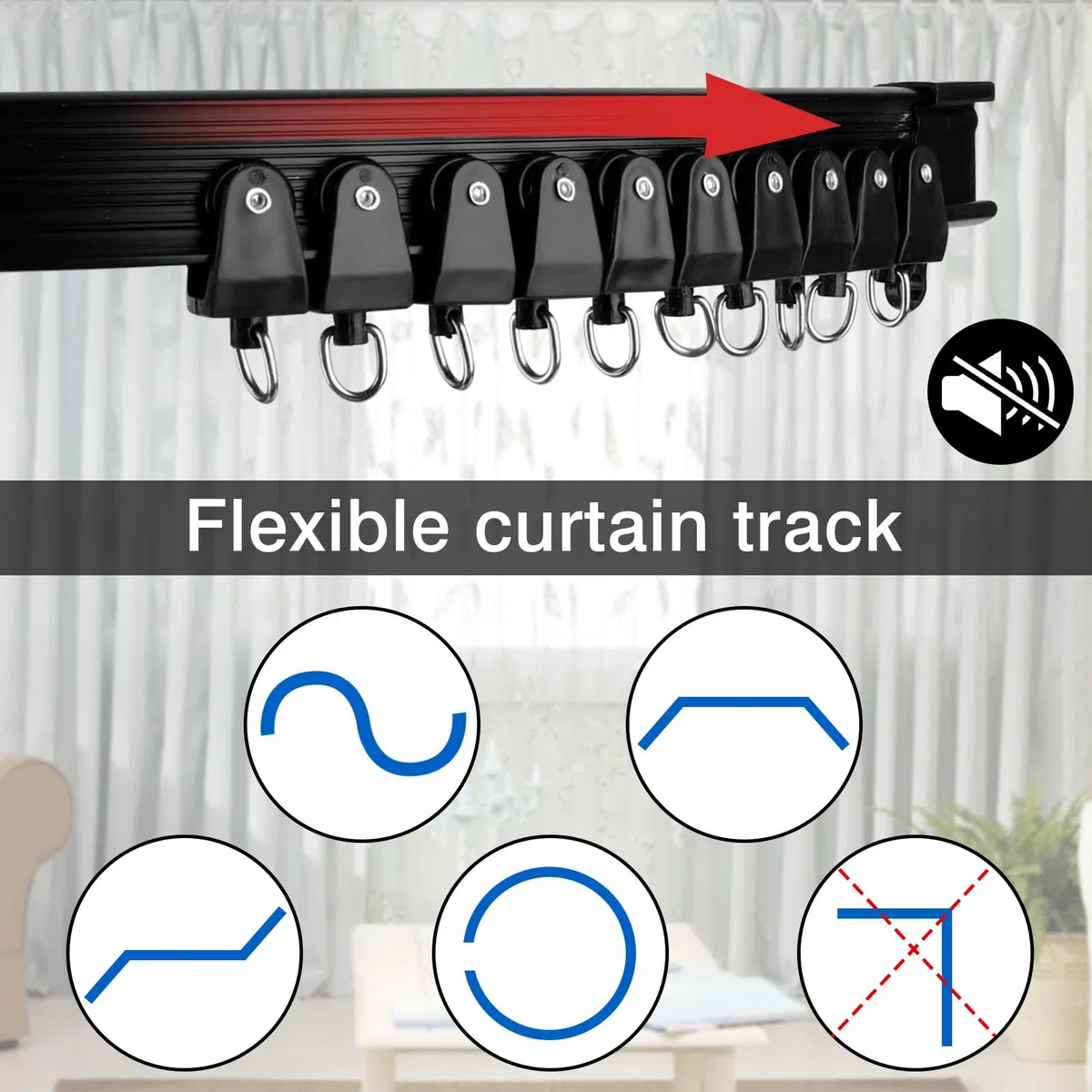 186 piezas de riel de cortina Negro,Riel Cortina Camper de ABS,5M Cortina Riel Flexible para Techo y Paredpara Separación de Habitaciones Cortinas Ventana Hotel Negro