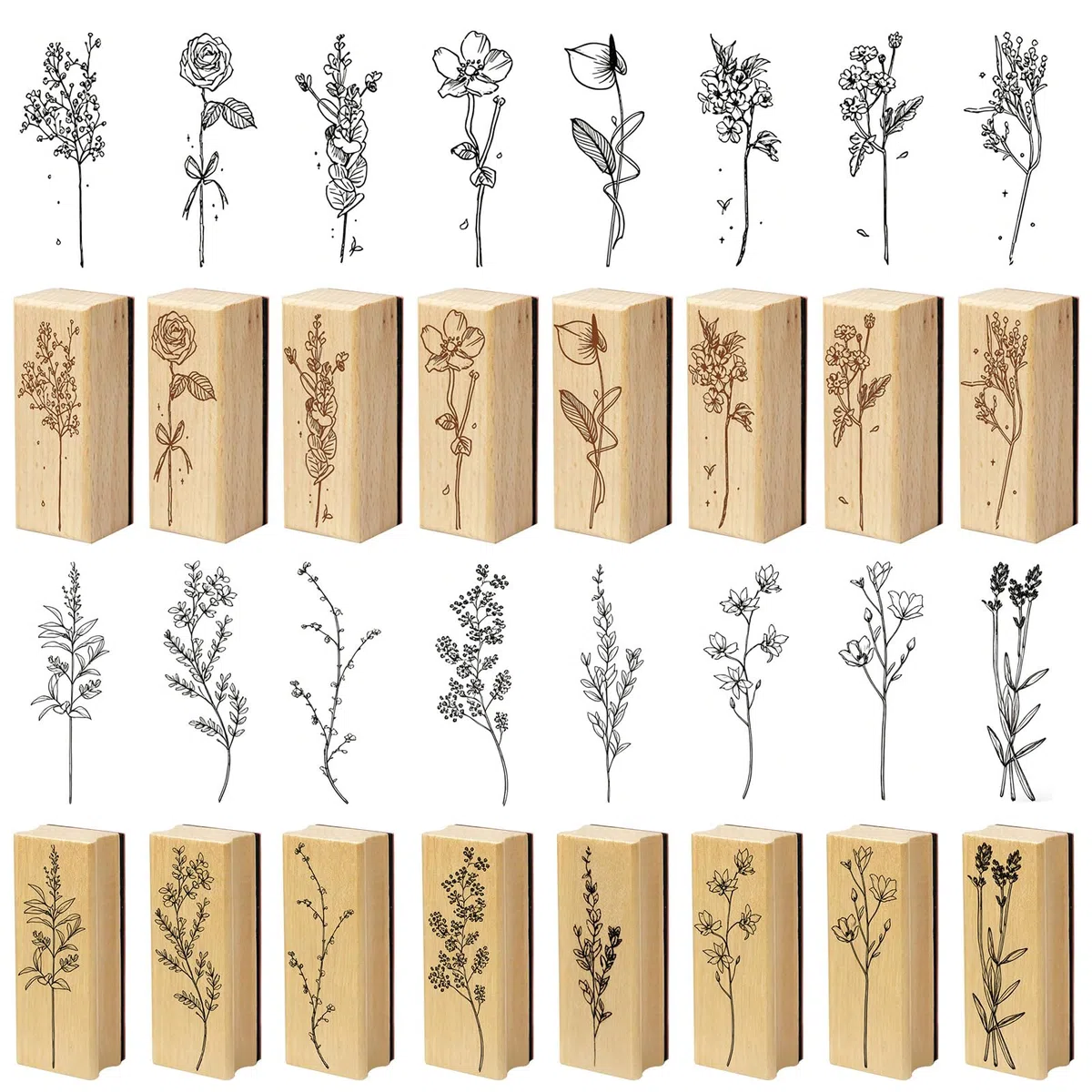 16 Piezas Sellos Madera Scrapbooking de Flores y Plantas Sellos Caucho Vintage sellos Madera Manualidades para Scrapbooking, Diario,Tarjeta