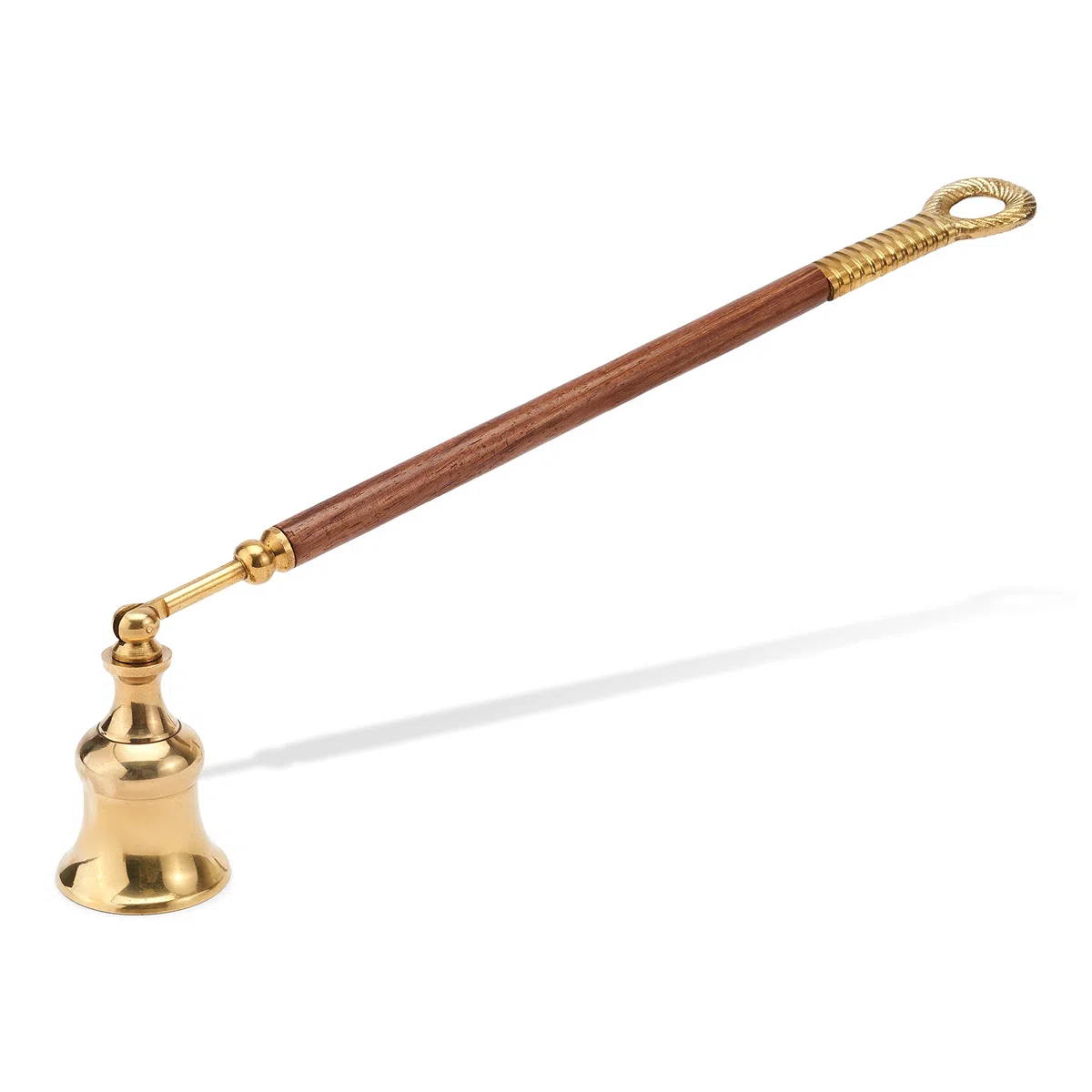 NKlaus apagavelas con mango de madera de unos 35 cm de largo apagavelas para lámparas de aceite herramienta para apagar velas de latón con mecha de oro 4035