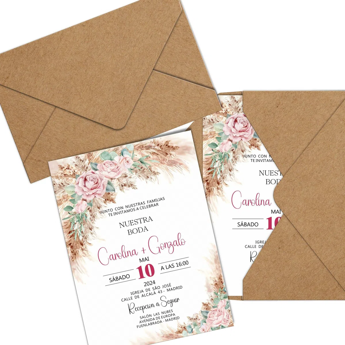 ADOREI - Invitaciones de boda personalizadas 13x18 cm - 25 unidades/Convites de casamento personalizados 13x18 cm - 25 unidades (Modelo 1)