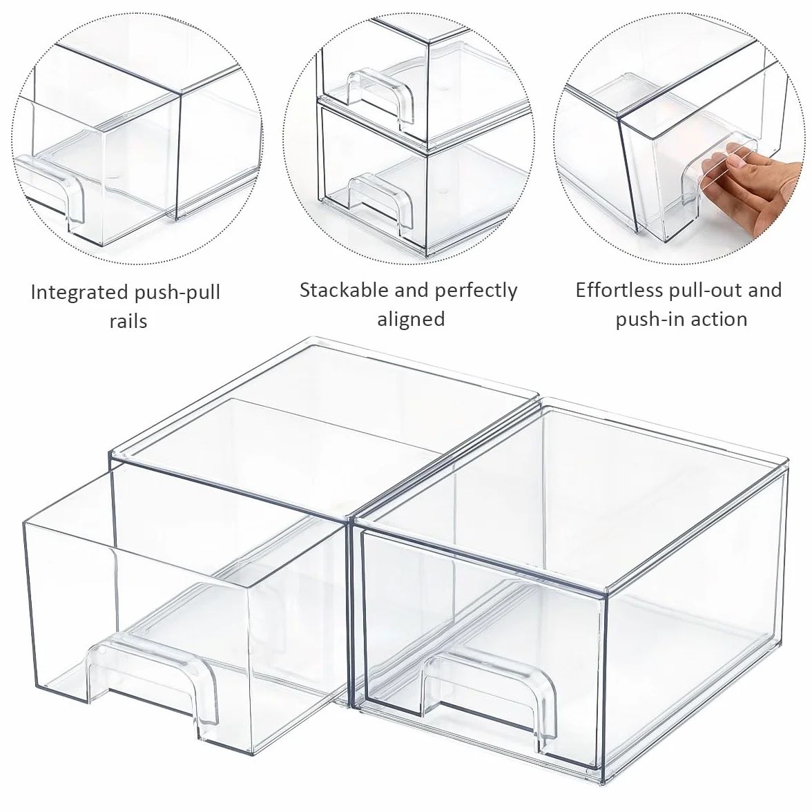 2 Cajones Almacenaje Plastico Apilables Transparentes Organizador Maquillaje Cajonera Tocador Baño Armario