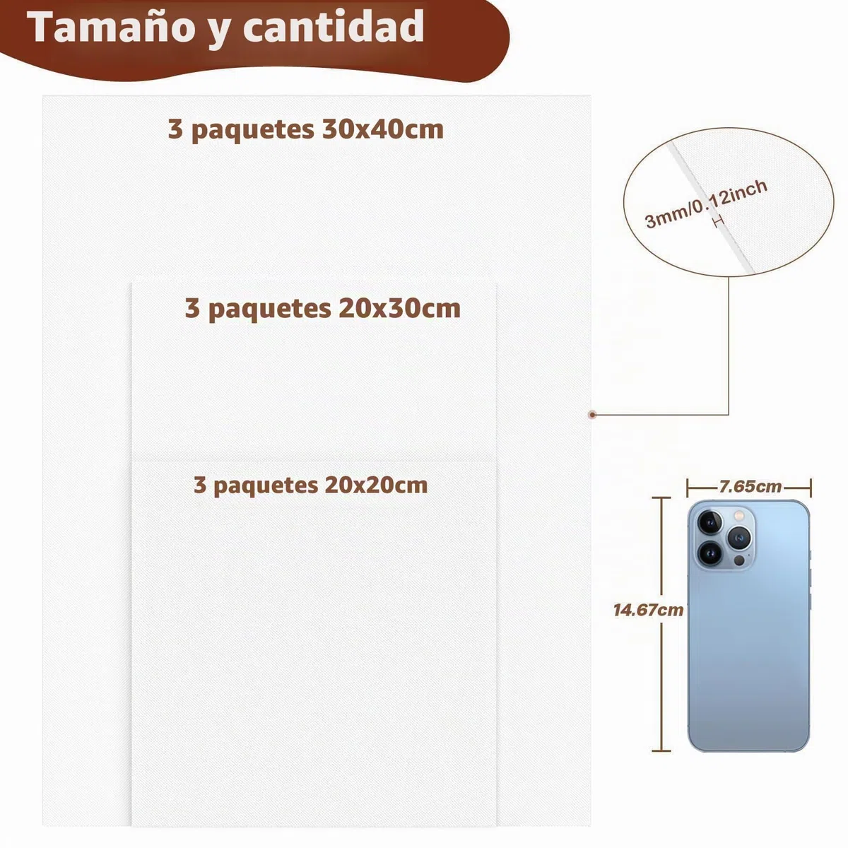 Koncci Set de 9 Lienzos para Pintar - 20x20, 20x30, 30x40CM - 3 mm - Paneles de Lienzos Algodón, Tela de 3 Capas, Lienzo Artístico para Pintura al óleo, Acrílica, Niños, Principiantes, Artistas