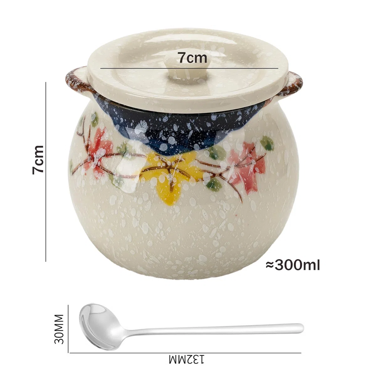 Azucarero de cerámica, azucarero con tapa y cuchara, 300 ml de cerámica, tarros de especias con tapa para azúcar, sal, queso, especias