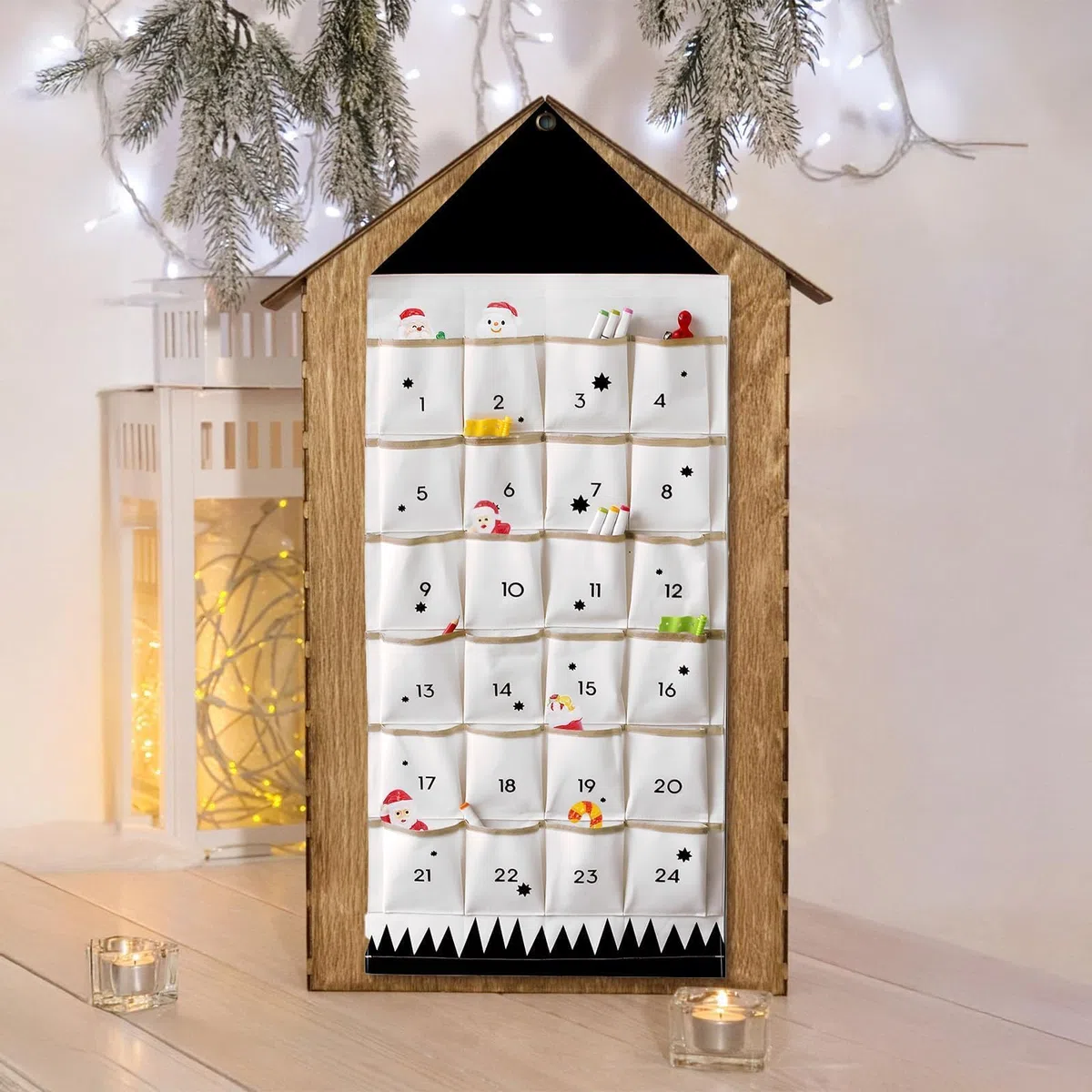 Calendario de Adviento de Navidad de Tela 2025 Calendario de Adviento para Rellenar con 24 Bolsillos 122 * 50cm Decoración de Navidad Calendario de Advient Colgante de Tela