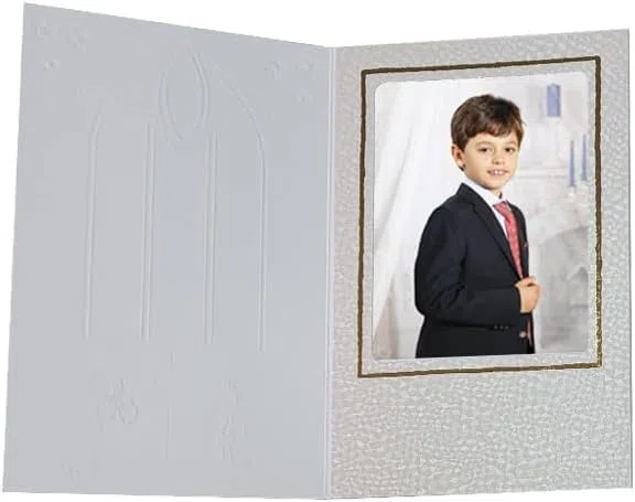Pack de 10 Recordatorios de comunión para niño o niña, nacarado y oro para foto 9x13