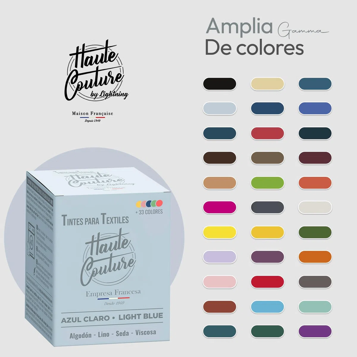 Haute Couture - Tinte para Ropa y Textil Azul - Azul Claro - 350g - Tinte Textil Todo en uno - Listo Para Teñir Ropa y Tejidos