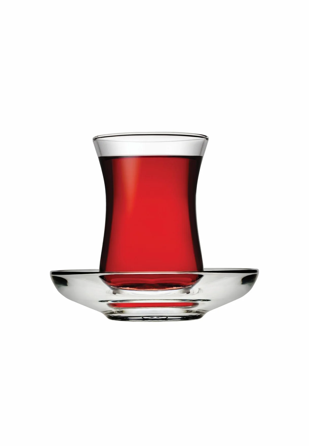Juego de vasos y platillos turcos de té, diseño Pasabahce, juego de 6 unidades, 120 cm³. 113 g. Apto para lavavajillas.
