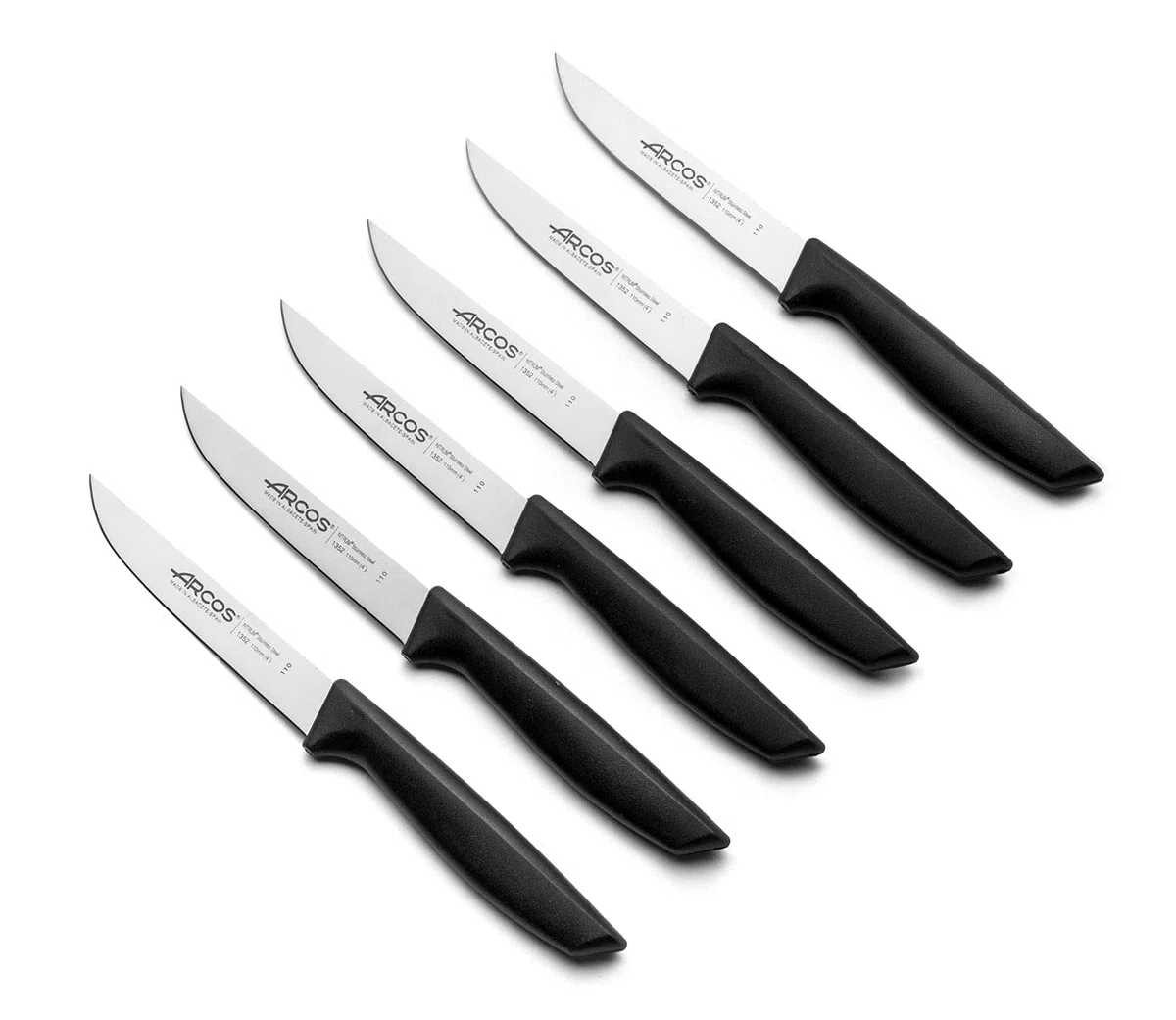Arcos Juego Cuchillos Acero Inoxidable Nitrum y Hoja 202 mm. Cuchillo profesional pelar frutas y verduras. Mango ergonómico polioximetileno y Hoja 110 mm. Serie Universal. Color negro.