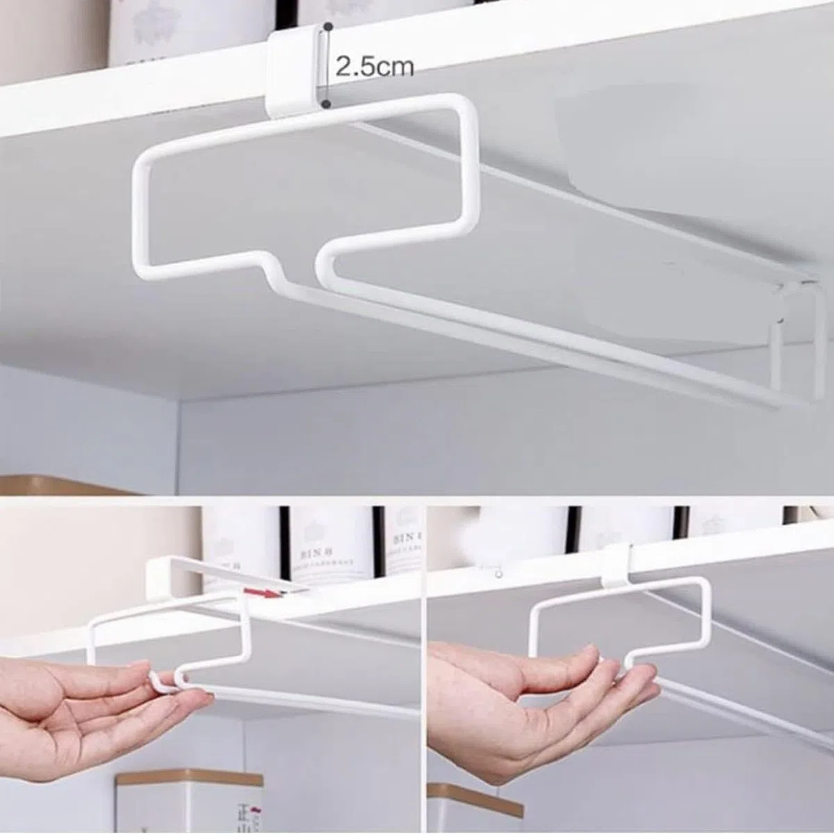 4 Piezas Soporte para Copas de Vino Colgante, Colgador Copas Sin Taladrar de Metal Estante para Colgar Copas para Cocina Bar Restaurante (Blanco)