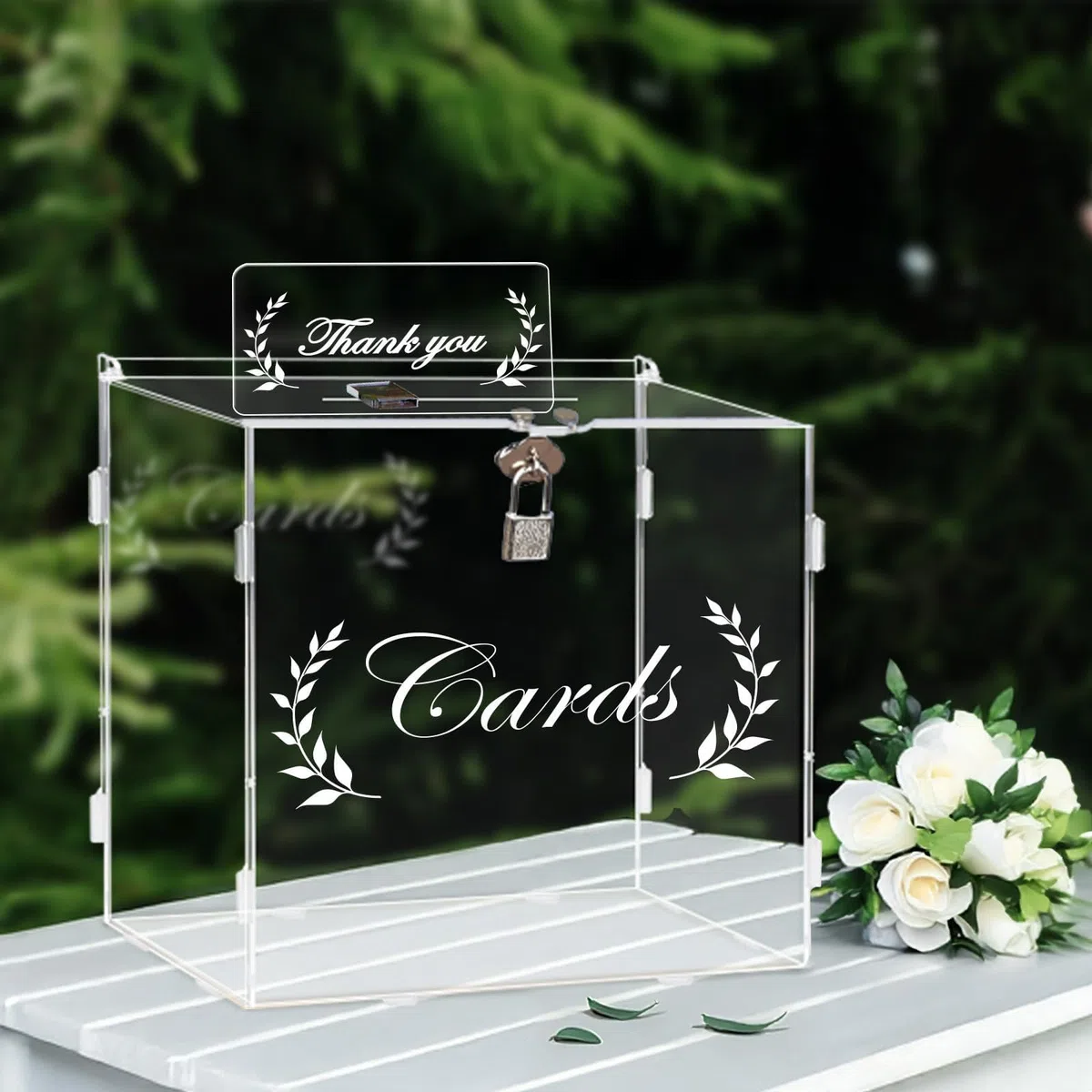 Euakee Caja de Tarjeta de Acrílico con Cerradura de Regalo, Caja de Tarjeta Grande para Boda de Carta de Sobres, Ca Ja de Dinero de Acrílico para Recepción de Fiesta