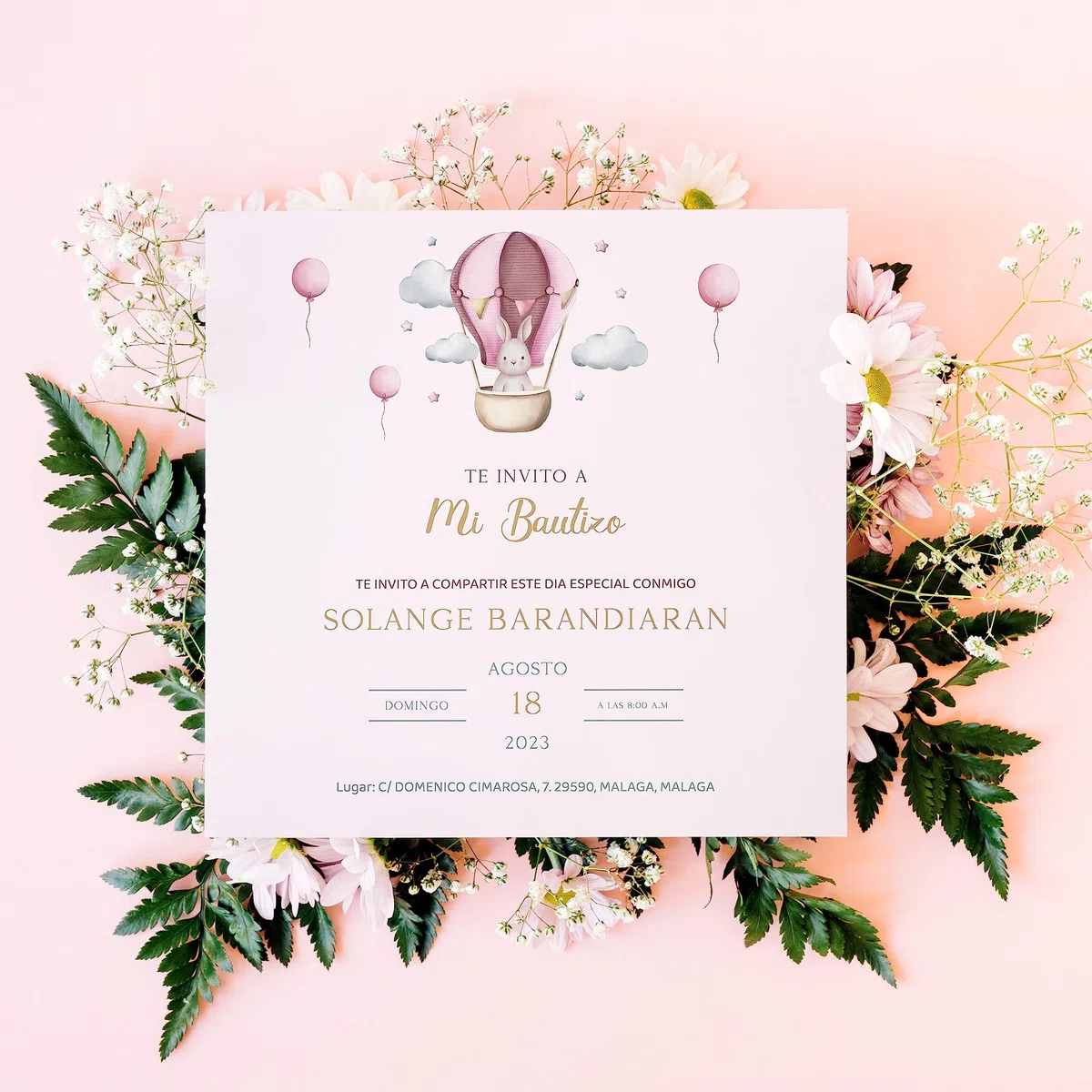 Invitaciones Personalizadas y Recordatorios Bautizo Niño y Niña de 15x15cm | Personaliza Nombre, Fecha y Texto | Tarjeta para Invitados - Elige entre 4 Modelos (Modelo 3)