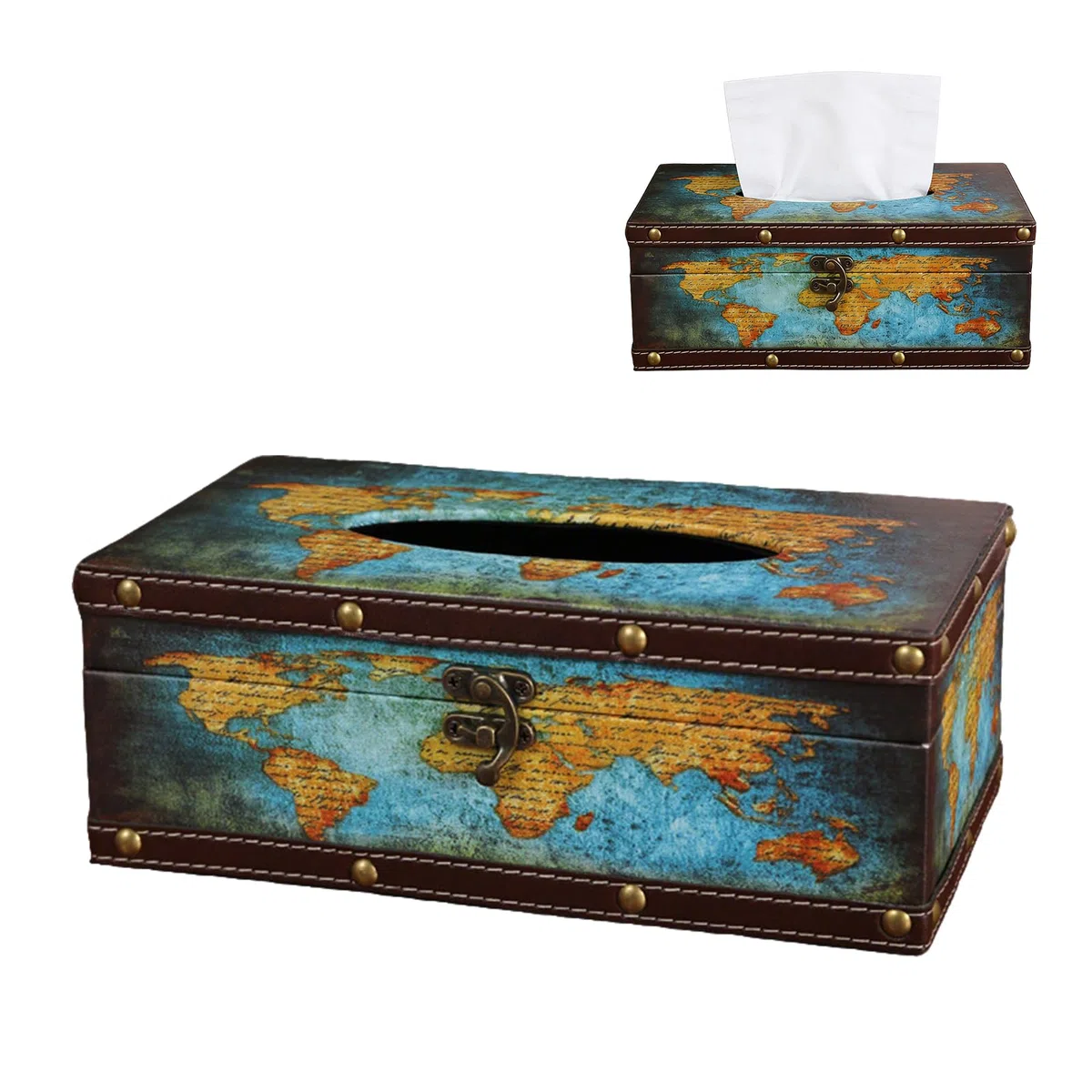 Caja De PañUelos Vintage De Madera - Dispensador De PañUelos Rectangular - Caja De PañUelos, con Cerradura MetáLica, Apto para Comedor, BañO, Dormitorio, Oficina
