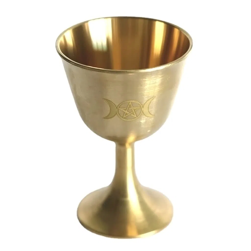 Copa ceremonial de altar Wicca Latón chapado en oro Rital Moon Horóscopo Astrología Juego de mesa Accesorios de brujería
