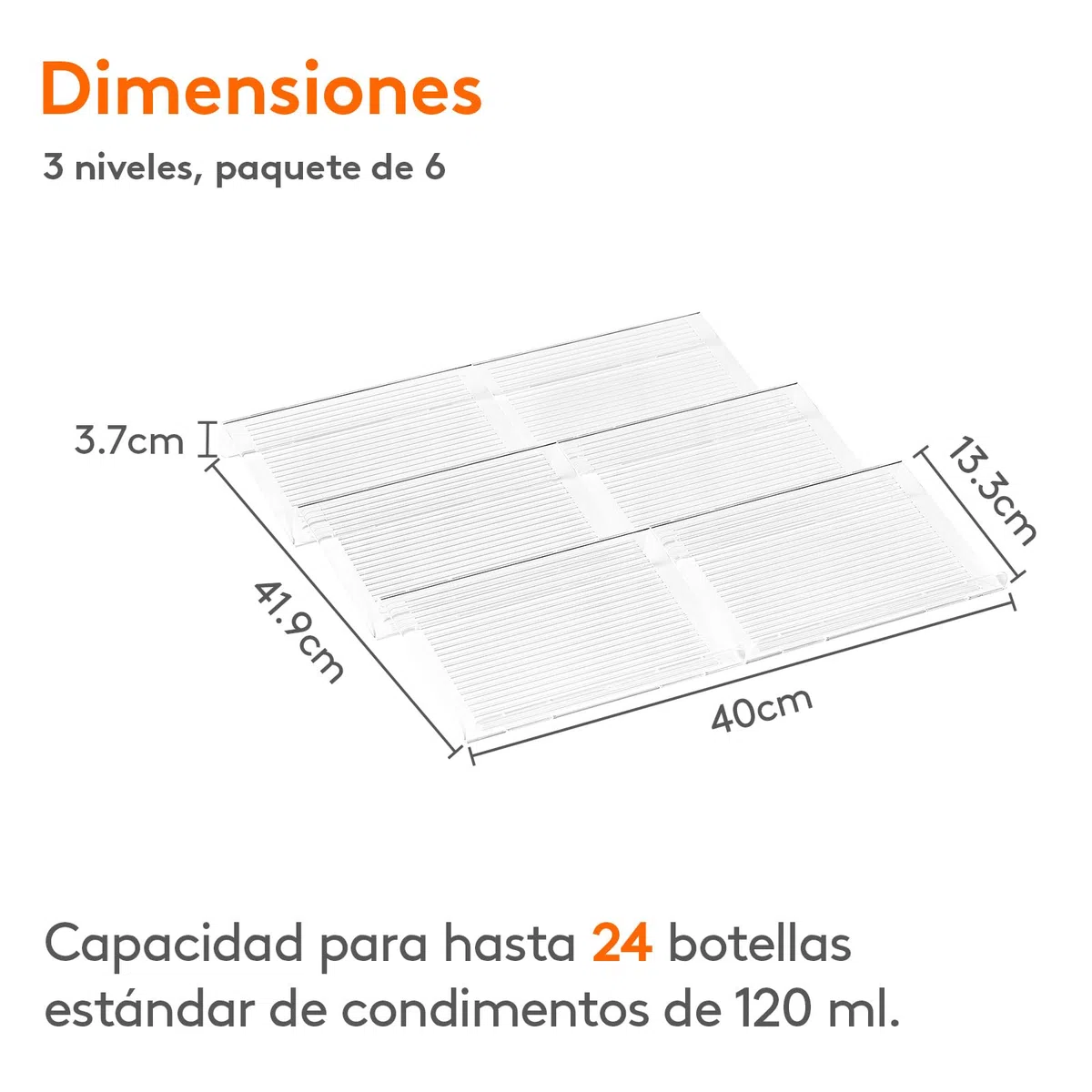 Lifewit Organizador Especias Cajon Especieros para Cocina, organizador de tarros de 24 condimentos para almacenamiento de cocina, encimera, armario, estante, 3 niveles, juego de 6, transparente
