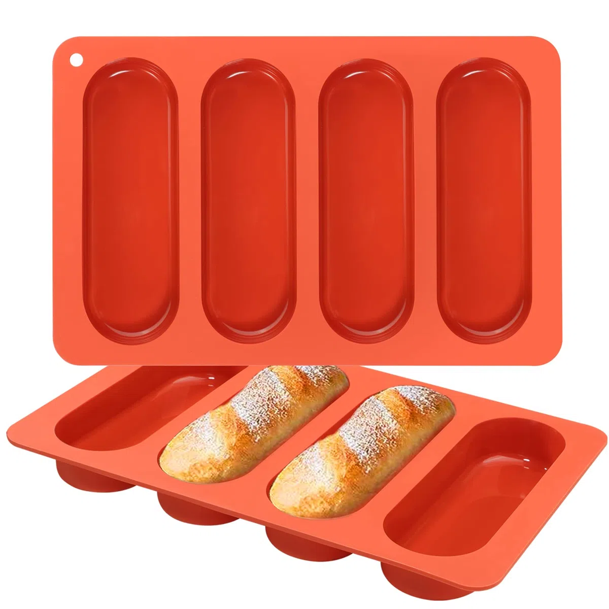 webake Molde de Silicona para Panecillos de Perrito Caliente, 2 Unidades, Bandeja para Hornear Mini Baguette, Moldes para Pan de Perro Caliente, Pasteles y Pan